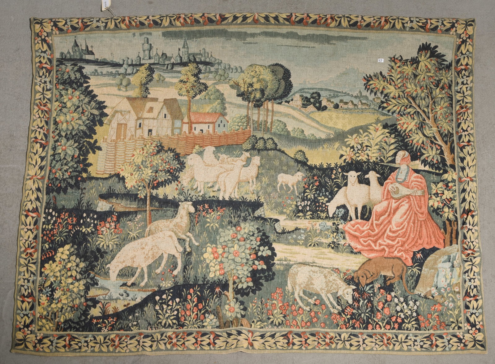 French Rural Landscape with Sheep Tapestry: French Rural Landscape with Sheep Tapestry - 56.5 in tall x 74 x 1