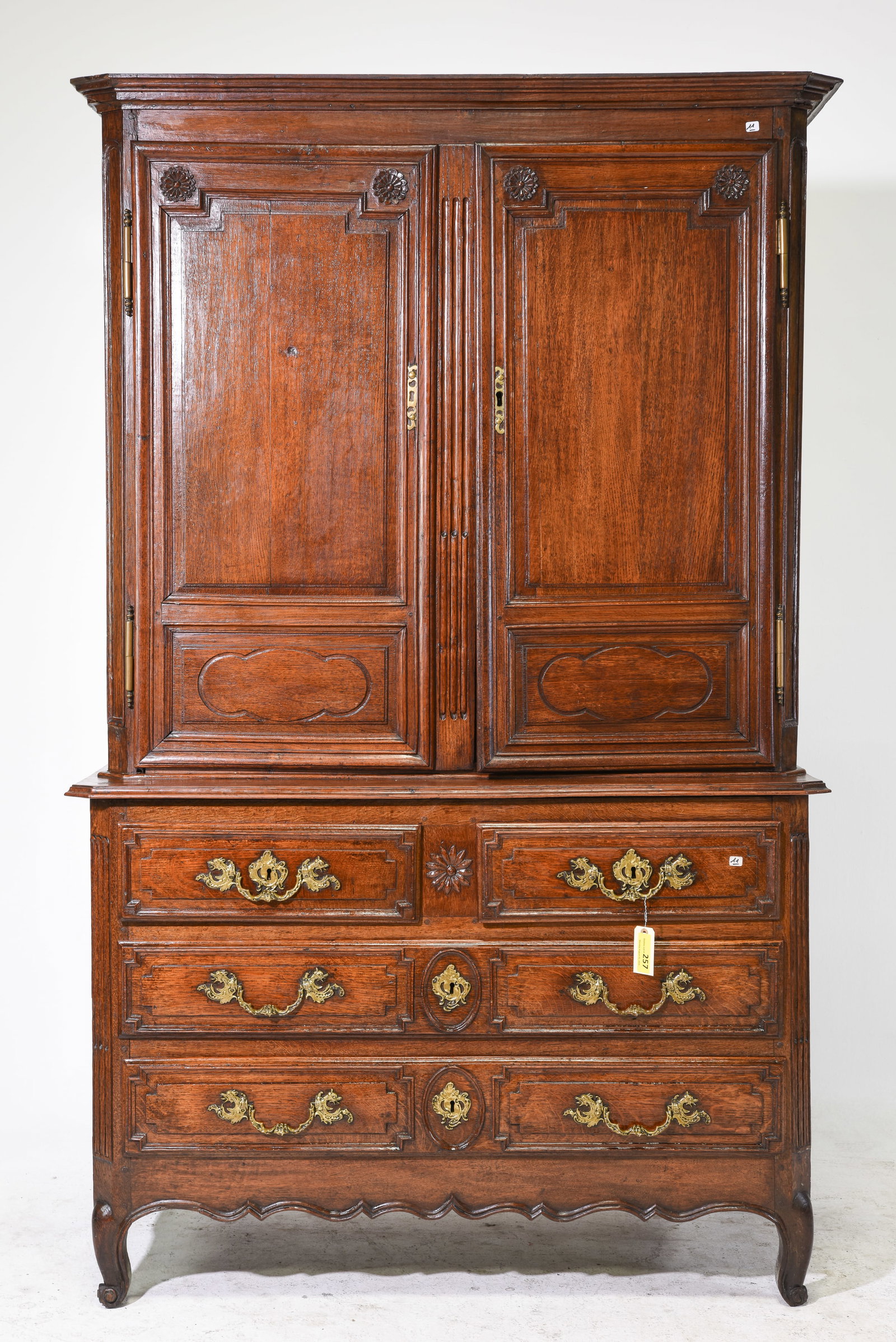 Louis XV Style Double Door Cupboard with Drawers: French Louis XV Style Double Door Cupboard with Chest Base - 83 in tall x 51.25 x 26