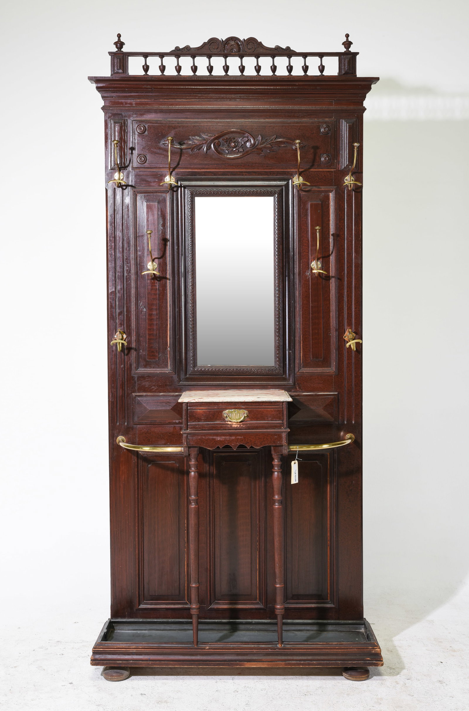 French Oak Mirror Back Hall Stand with Brass Hooks (1 of 5)