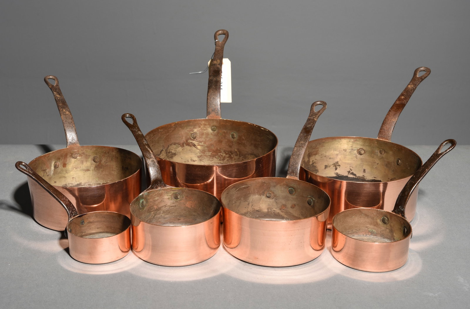 French Polished Copper Set of 7 Sauce Pans #2: French Polished Copper Set of 7 Sauce Pans - Largest is 8 in tall x 15 x 8