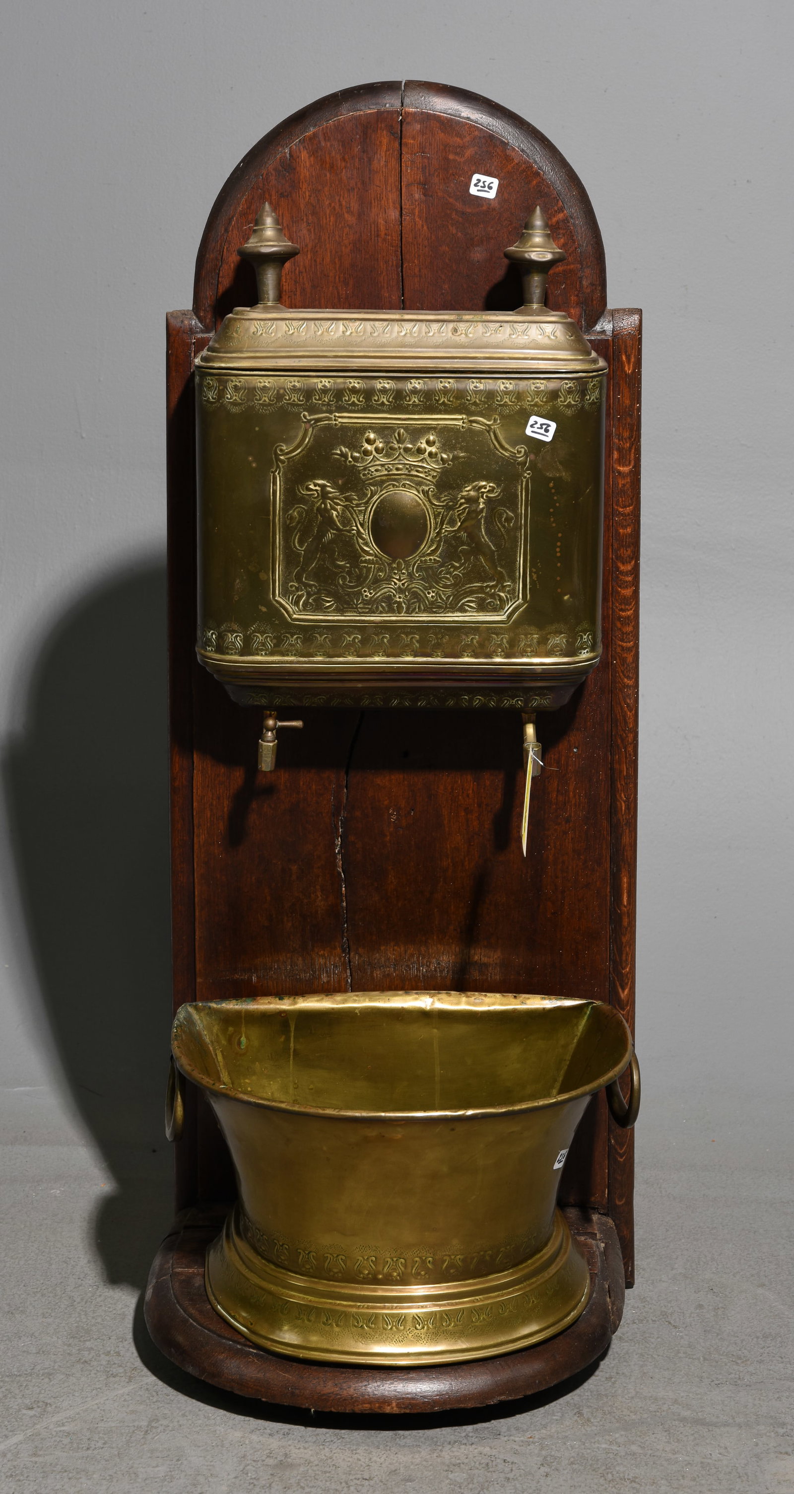 French Brass Lavabo / Water Font on Oak Board (1 of 5)