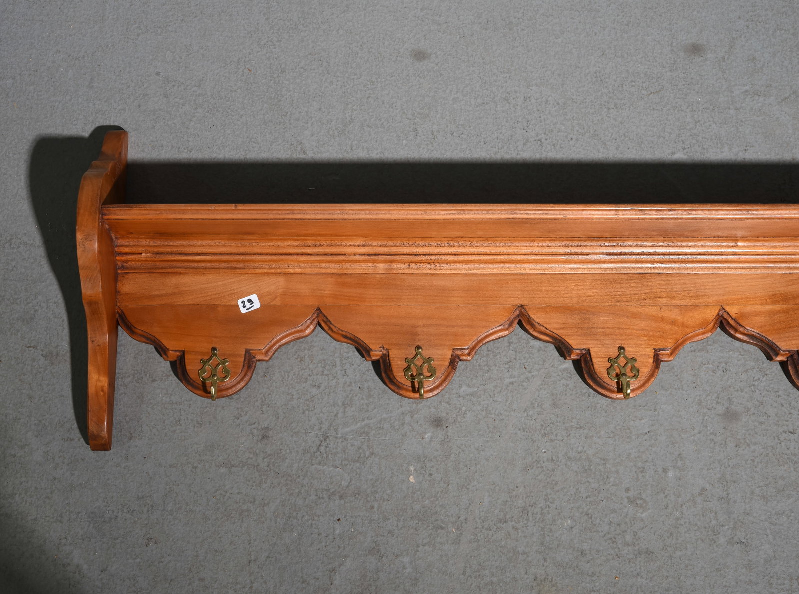 French Long Cherry Wall Shelf with Hooks - 2