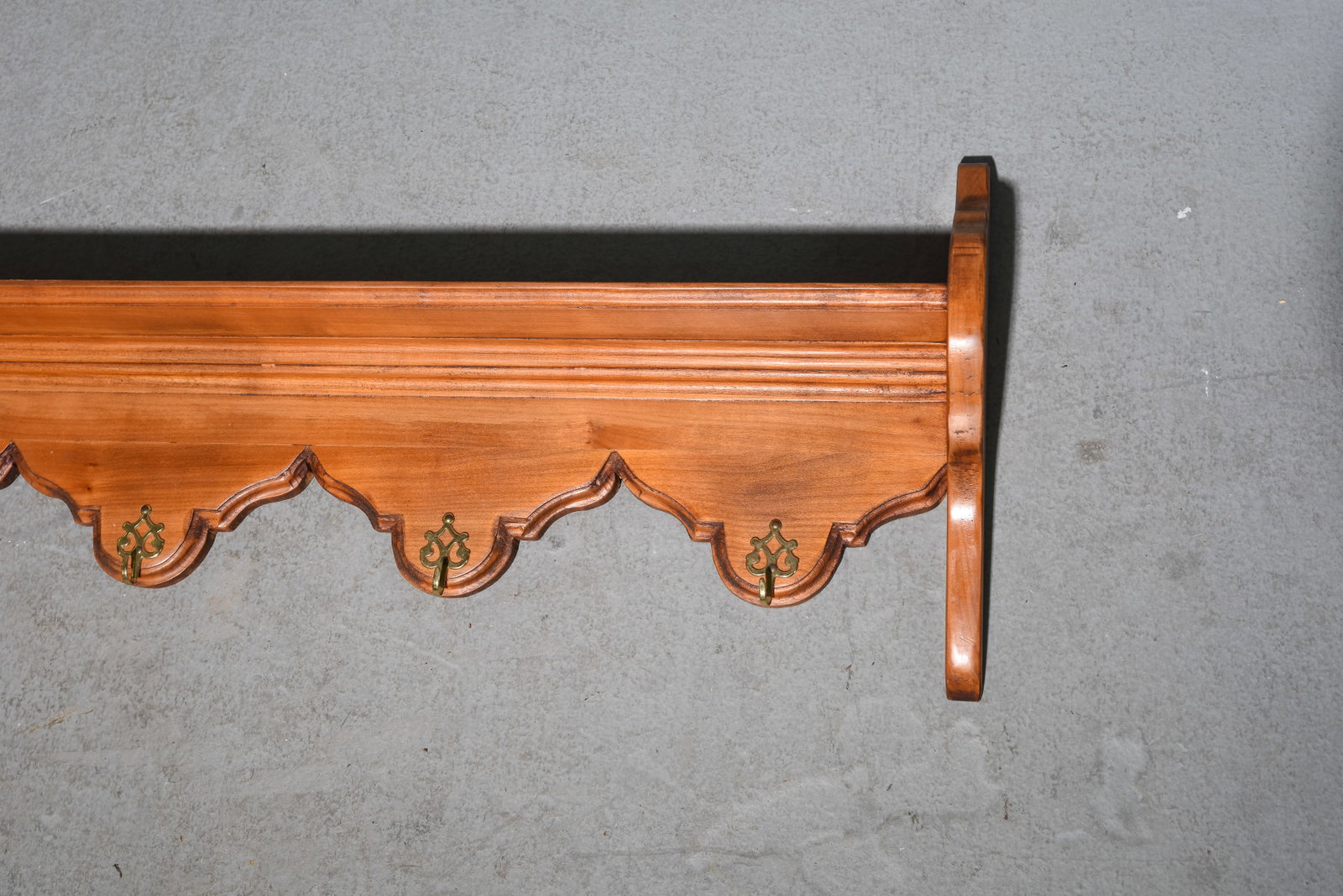 French Long Cherry Wall Shelf with Hooks - 3