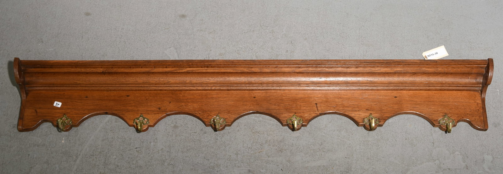 French Long Oak Wall Shelf with Hooks #2: French Long Oak Wall Shelf with Hooks - 9 in tall x 58 x 3.25