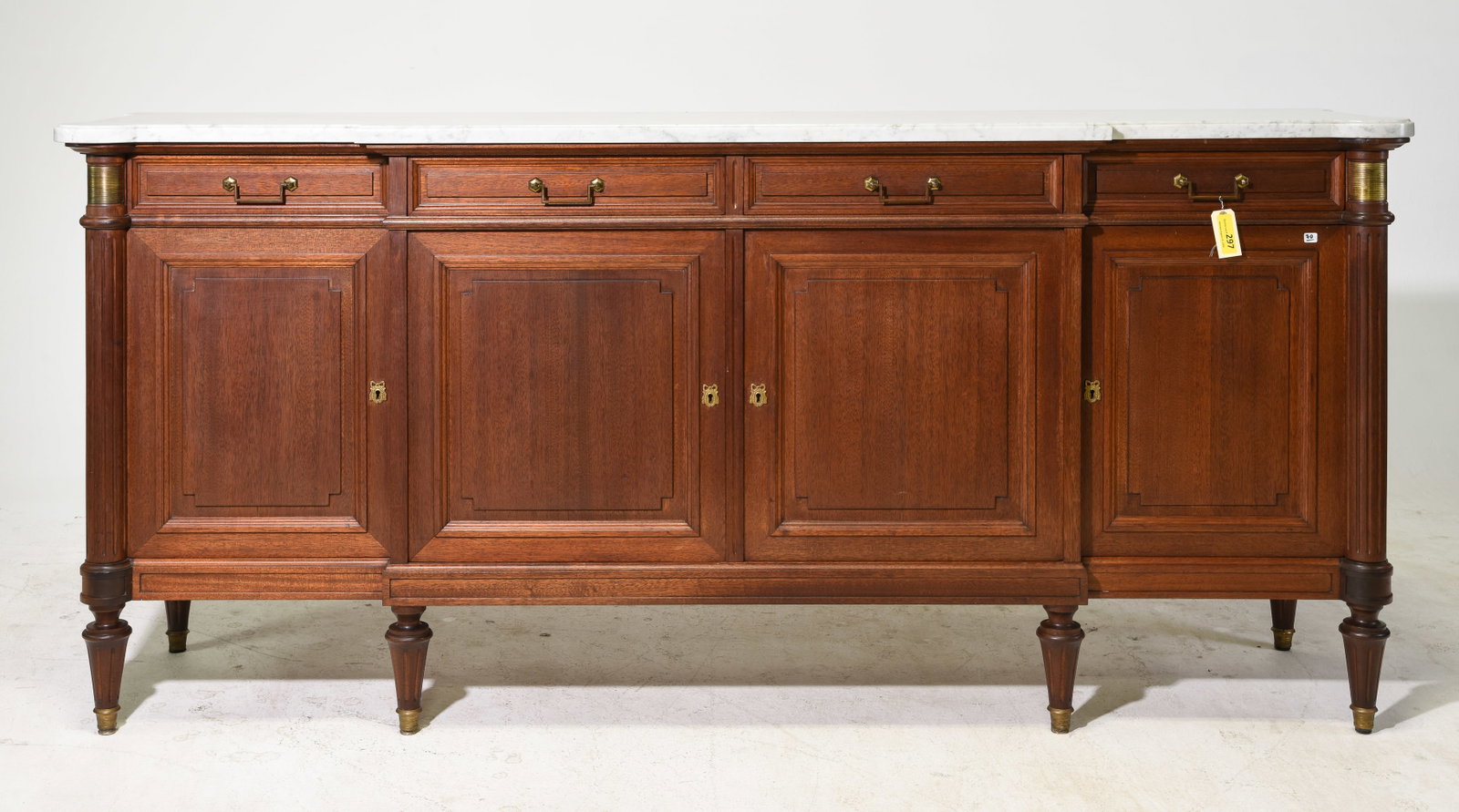 Louis XVI Style White Marble Top Sideboard #2: French Louis XVI Style White Marble Top Sideboard / Enfilade - 41 in tall x 90.75 x 21.75