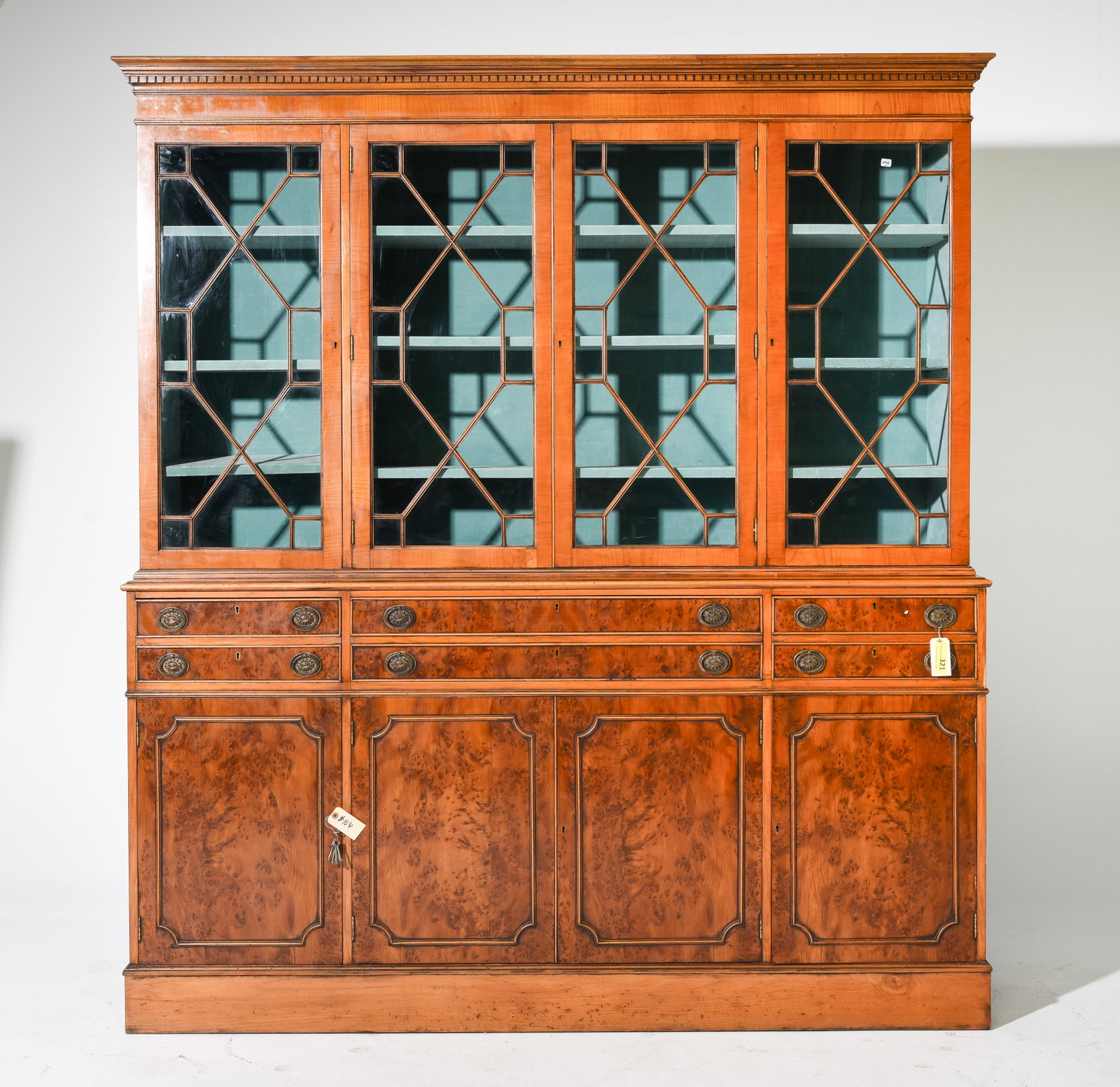 English Walnut Breakfront Bookcase: English Walnut Breakfront Bookcase - 82.25 in tall x 73 x 16