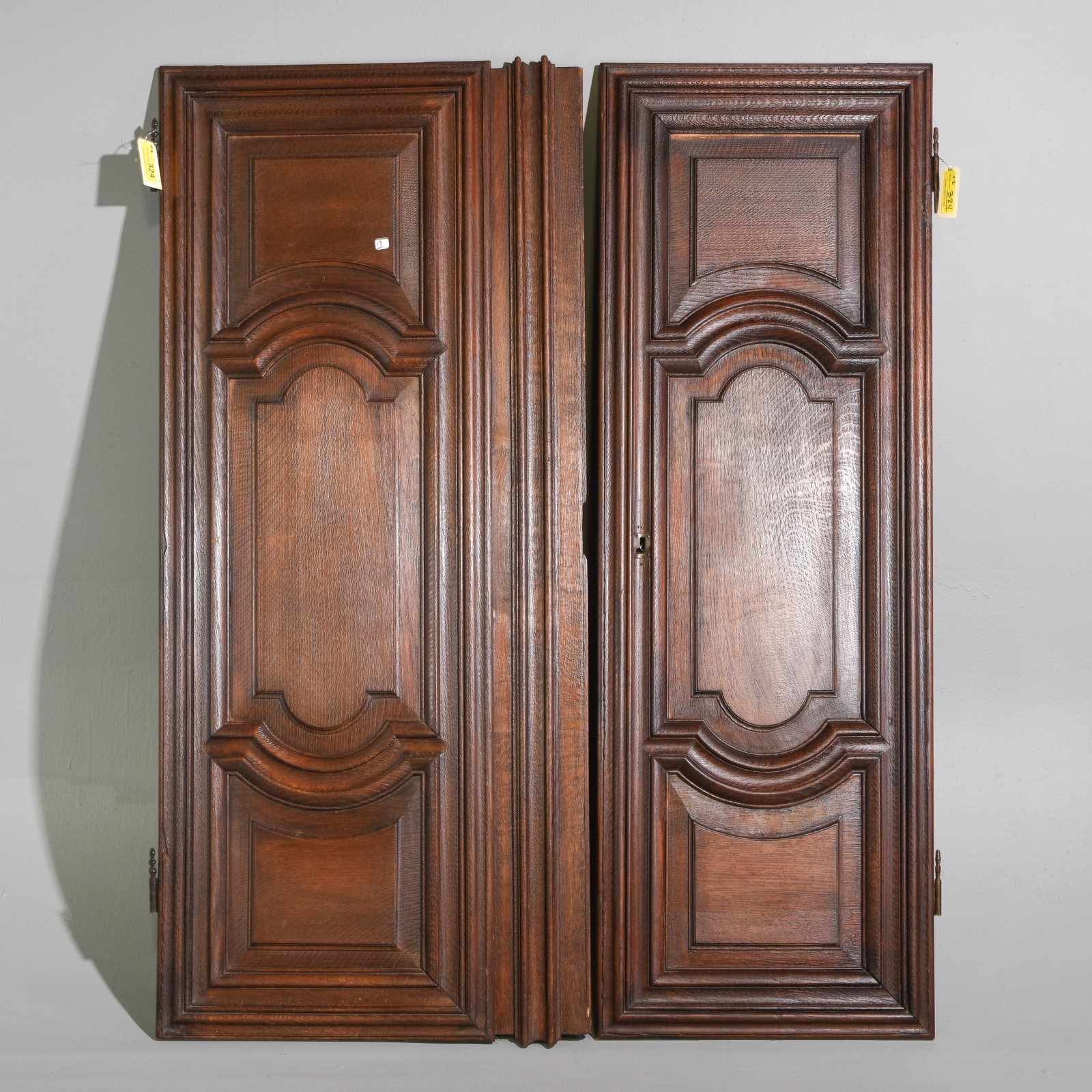 2 French Oak Cupboard / Cabinet Doors: 2 French Oak Cupboard / Cabinet Doors - 64.5 in tall x 18 x 1.5 and 64.5 in tall x 22 x 1.5