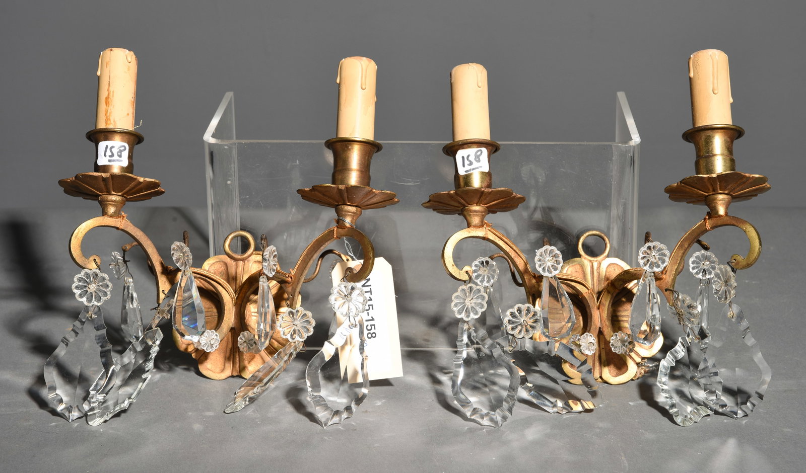 French Pair of Two Arm Sconces: French Pair of Two Arm Sconces - 9 in tall x 9 x 4.5 each