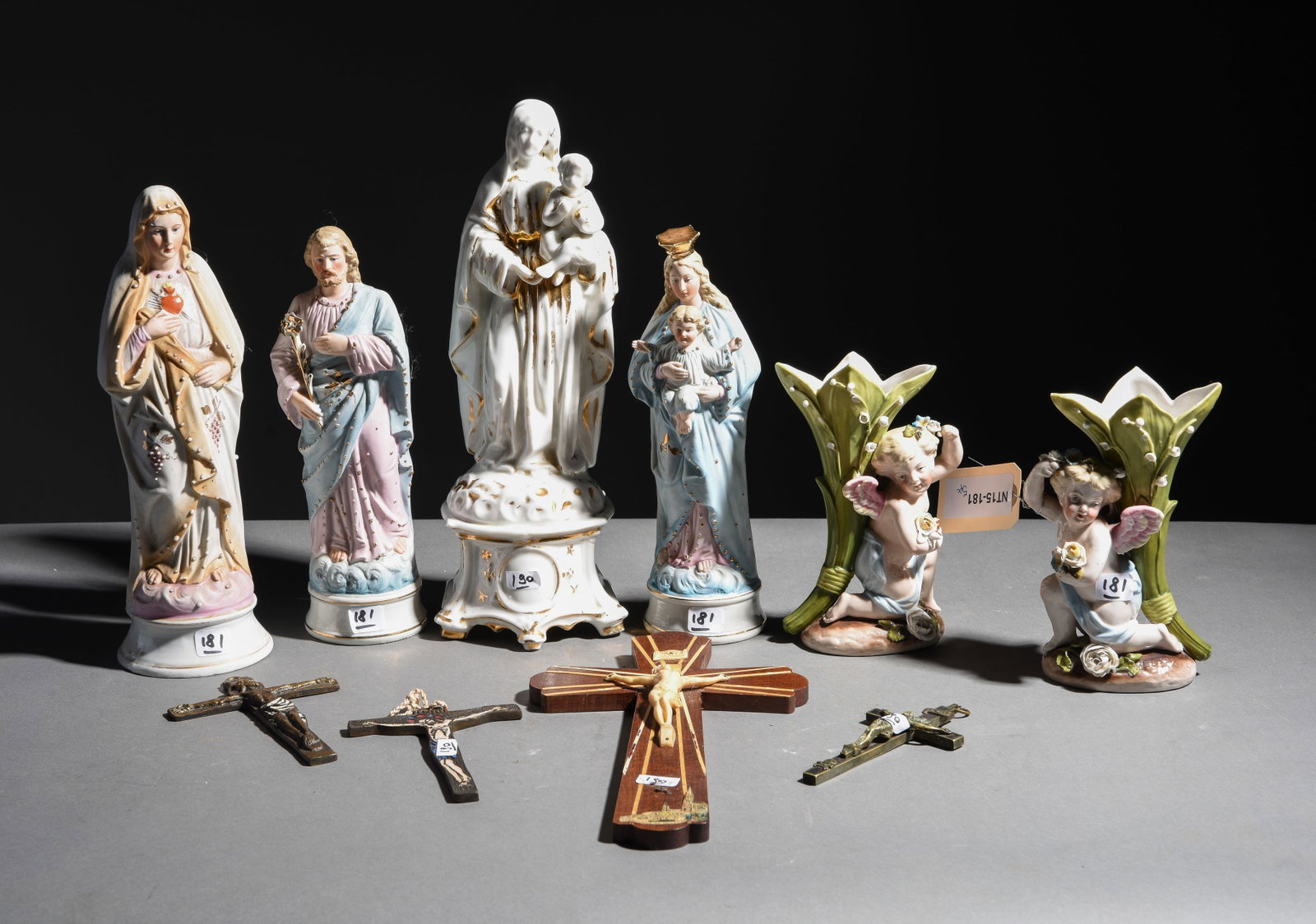 10pcs Assorted Religious Figures & Crucifixes: 10pcs Assorted Religious Figures & Crucifixes - Largest figure is 13 in tall x 4.5 x 4