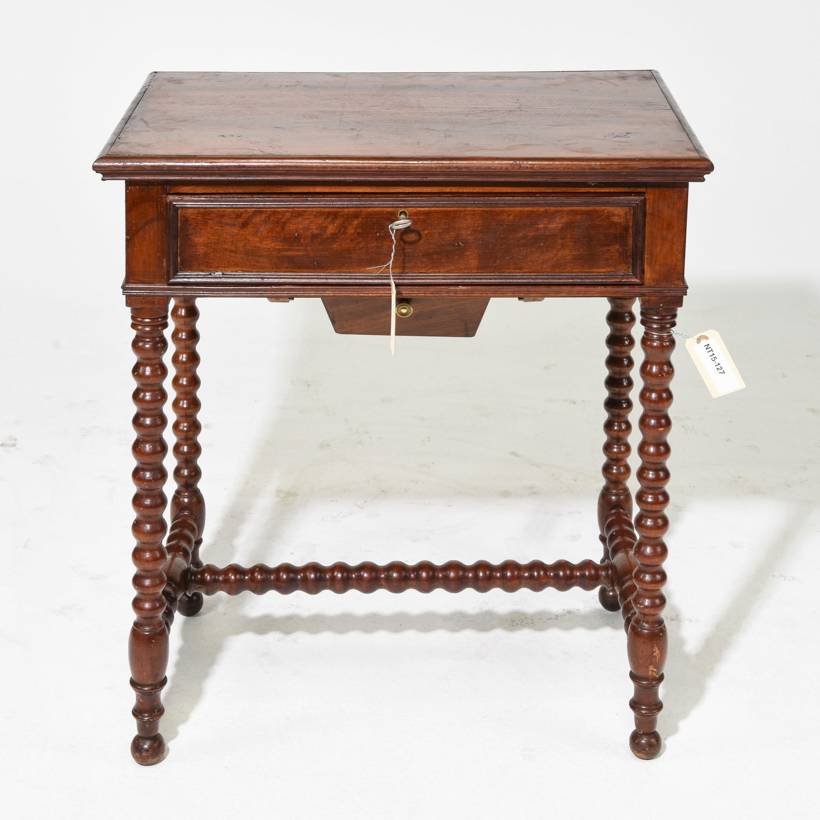French Turned Bobbin Turned Sewing Table: French Turned Bobbin Turned Sewing Table - 29.25 in tall x 26.5 x 17.75