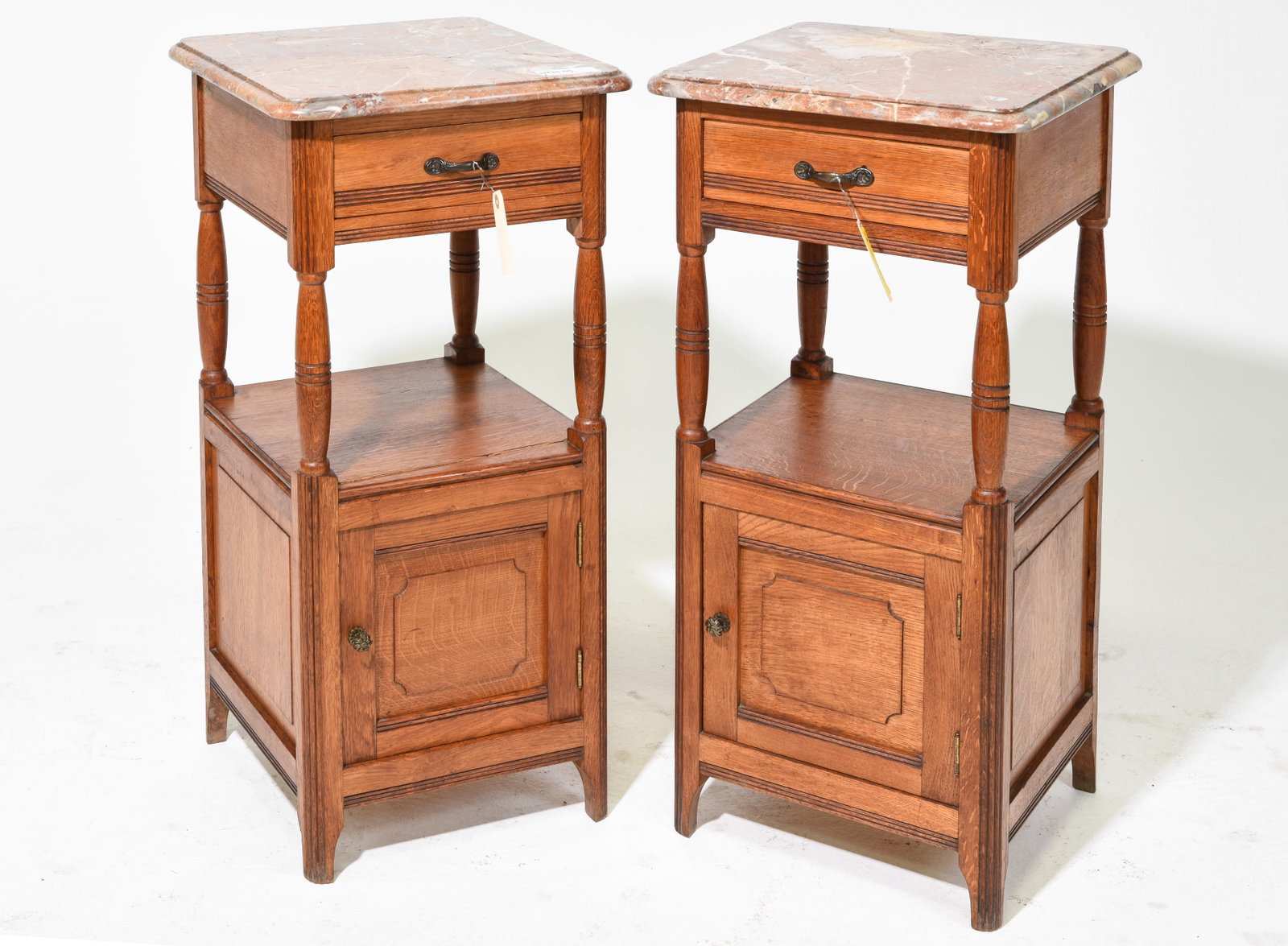 Pair Of French Marble Top Nightstands: Pair Of French Marble Top Nightstands - 32.5 in tall x 16 x 16