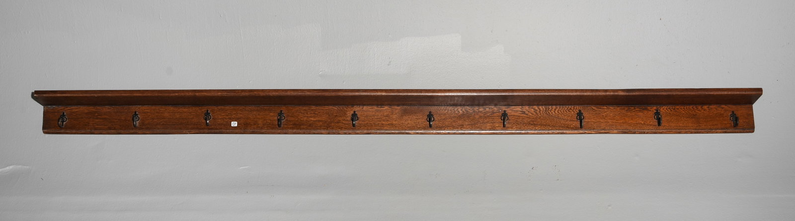 French Oak Long Wall Shelf / Rack with Hooks: French Oak Long Wall Shelf / Rack with Hooks - 4.75 in tall x 107.5 x 4
