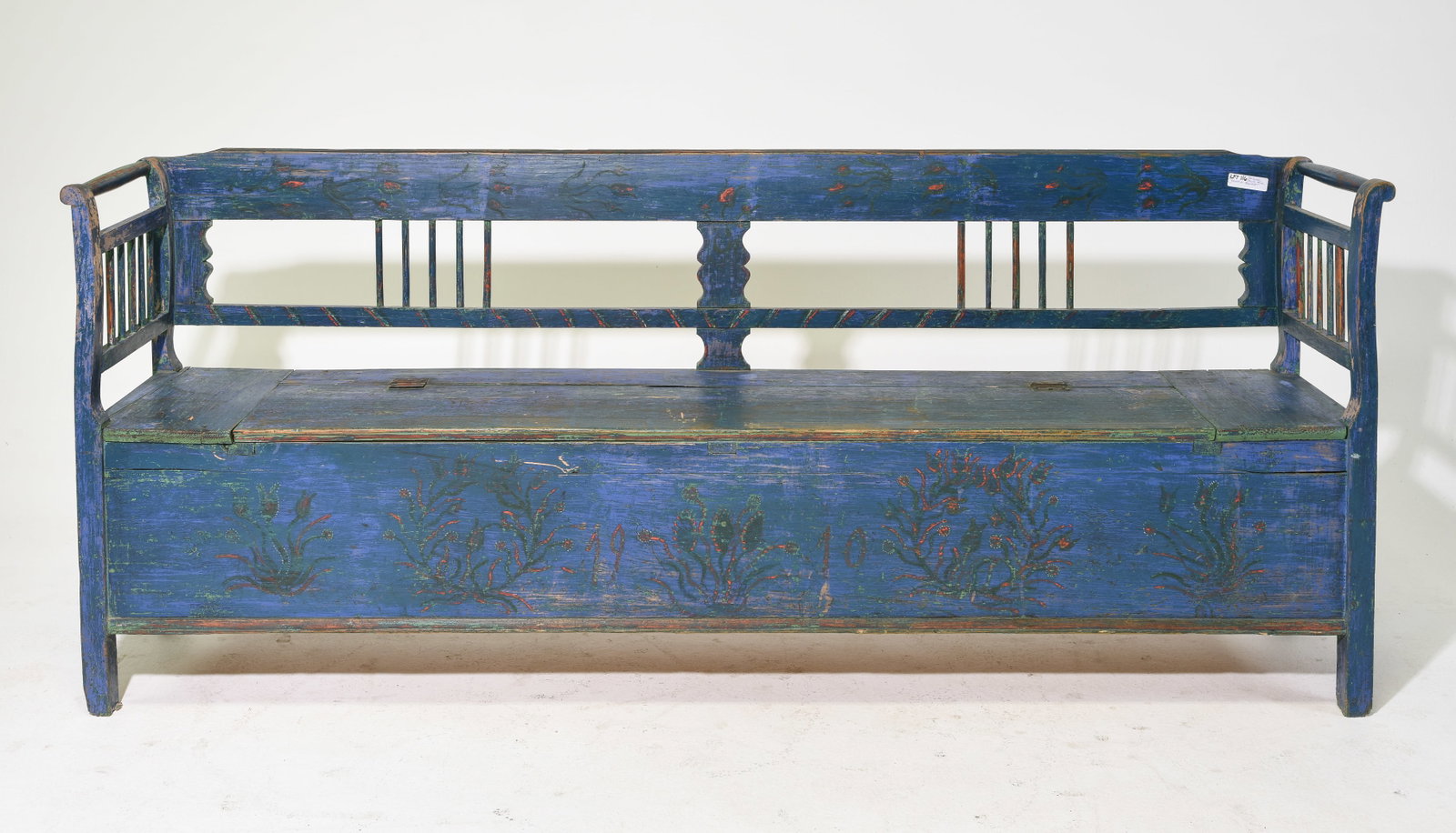 Swedish Blue Painted Long Kitchen / Hall Bench: Swedish Blue Painted Long Kitchen / Hall Bench - 36 in tall x 68 x 17 with a seat height of 19.75 inches