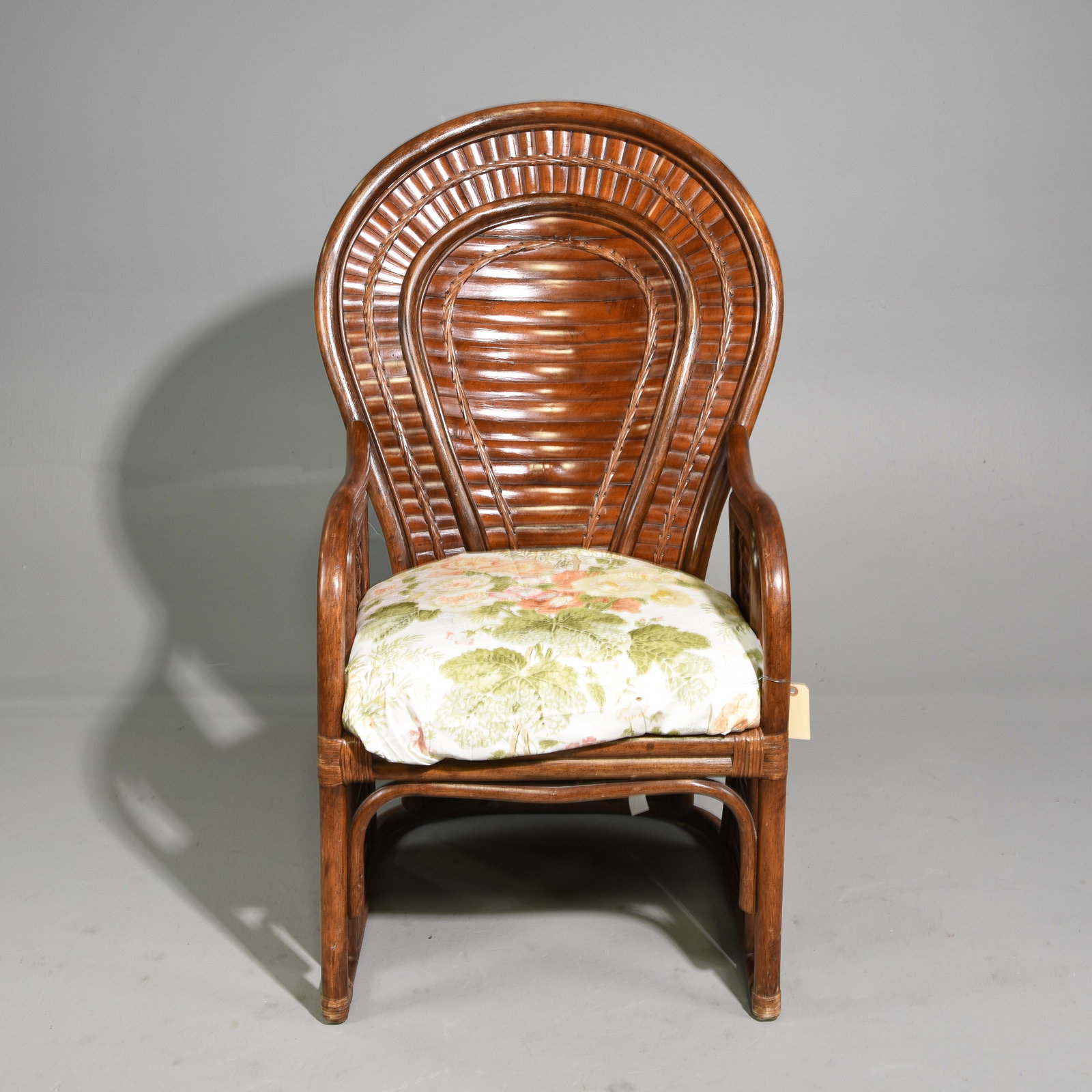 Hollywood Regency Style Boho Chic Bentwood Chair: Hollywood Regency Style Boho Chic Bentwood Rattan Fan Back Arm Chair - 44.25 in tall x 27 x 28 with a seat height of 20 inches