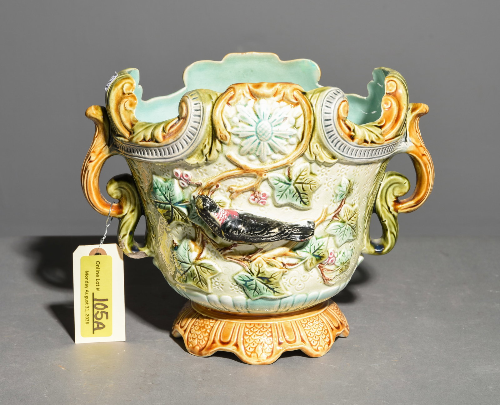 French Onnaing Style Majolica Bird & Floral Jardiniere #2 (1 of 4)
