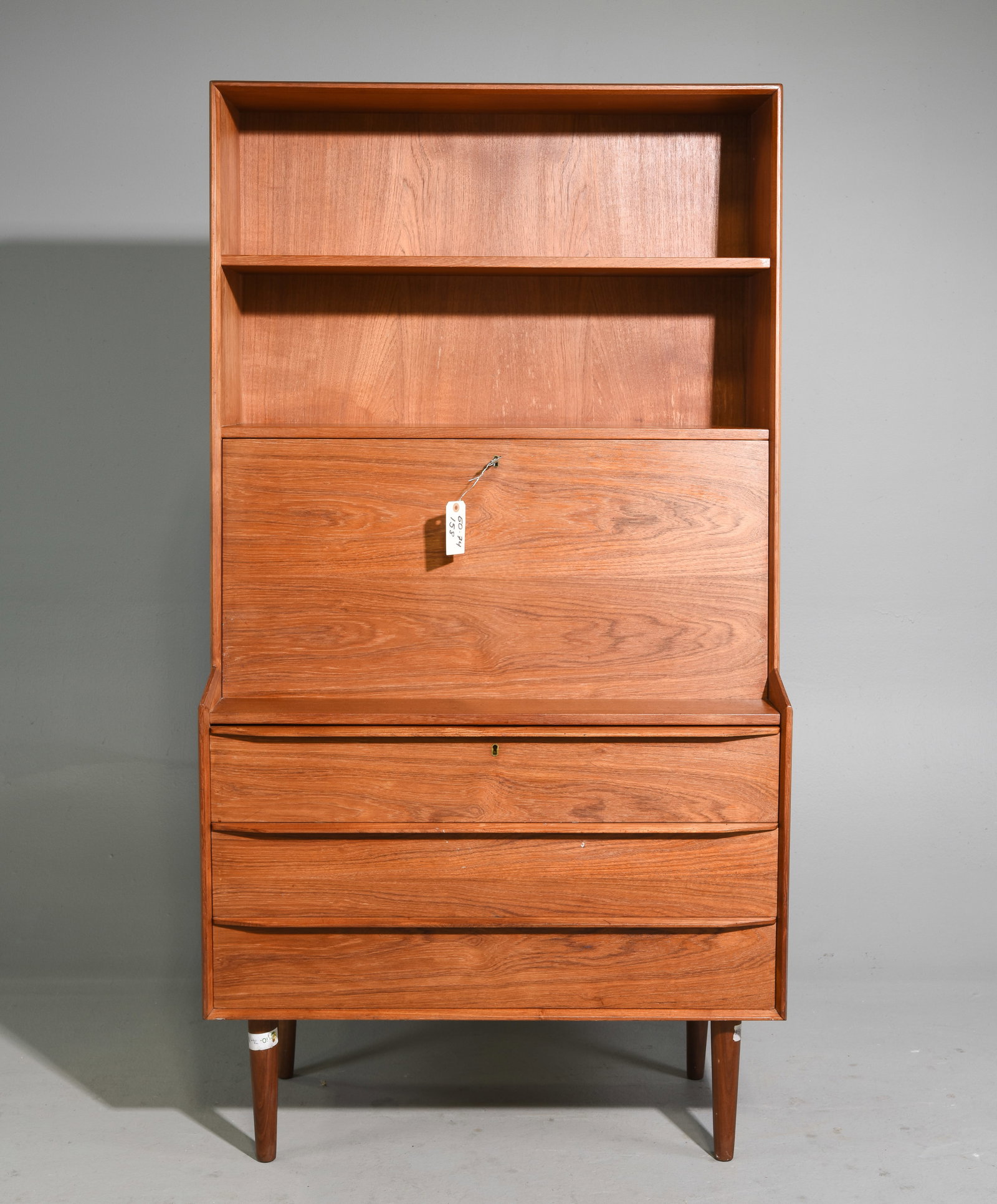 Mid Century Modern Drop Front Secretary Bookcase: Danish Modern Style Drop Front Secretary Bookcase - 65 in tall x 34.5 x 16.5