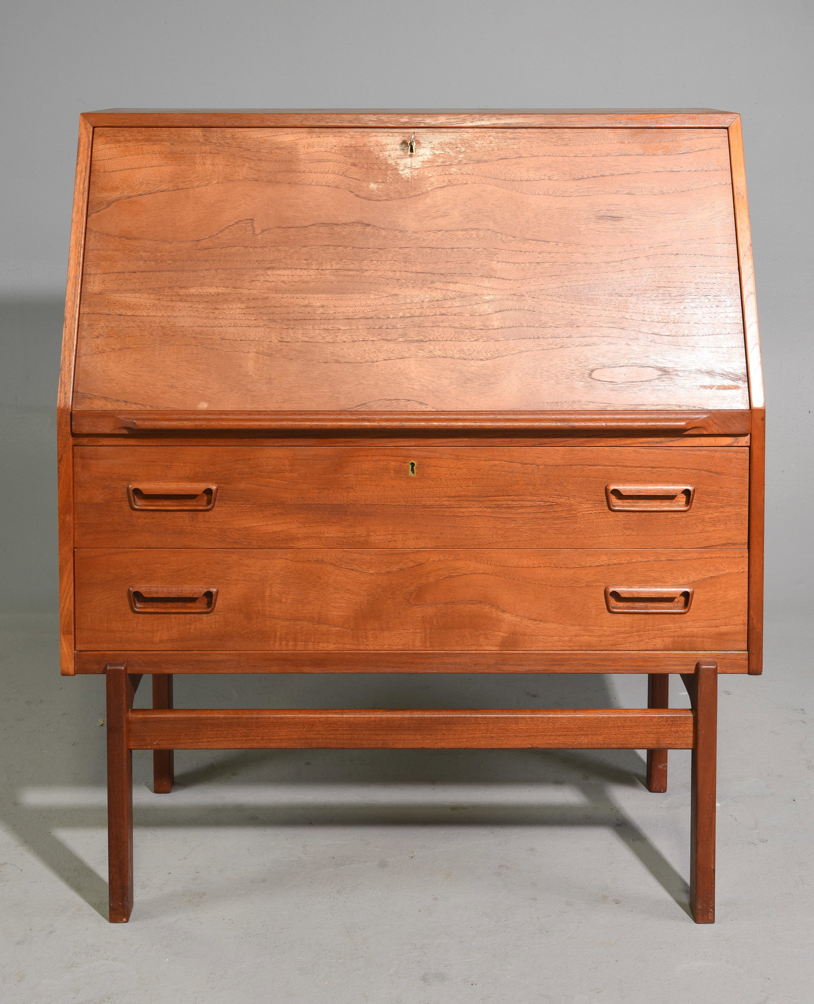 Mid Century Modern Drop Front Desk / Bureau: Danish Modern Style Drop Front Desk / Bureau - 43 in tall x 37.5 x 17