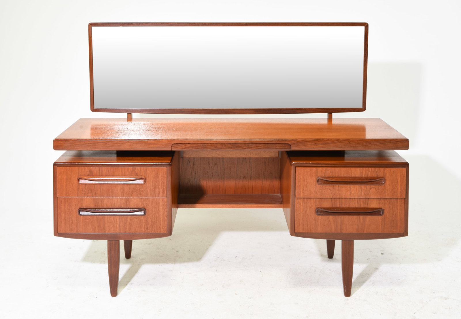 Mid Century G-Plan Fresco Dresser / Desk: This Danish Modern Style dresser / desk is British and made by Mid Century Modern Furniture Maker G Plan ( Gplan ), Part of their Fresco Series. - 47 in tall x 60 x 18, Kneehole is 26 inches