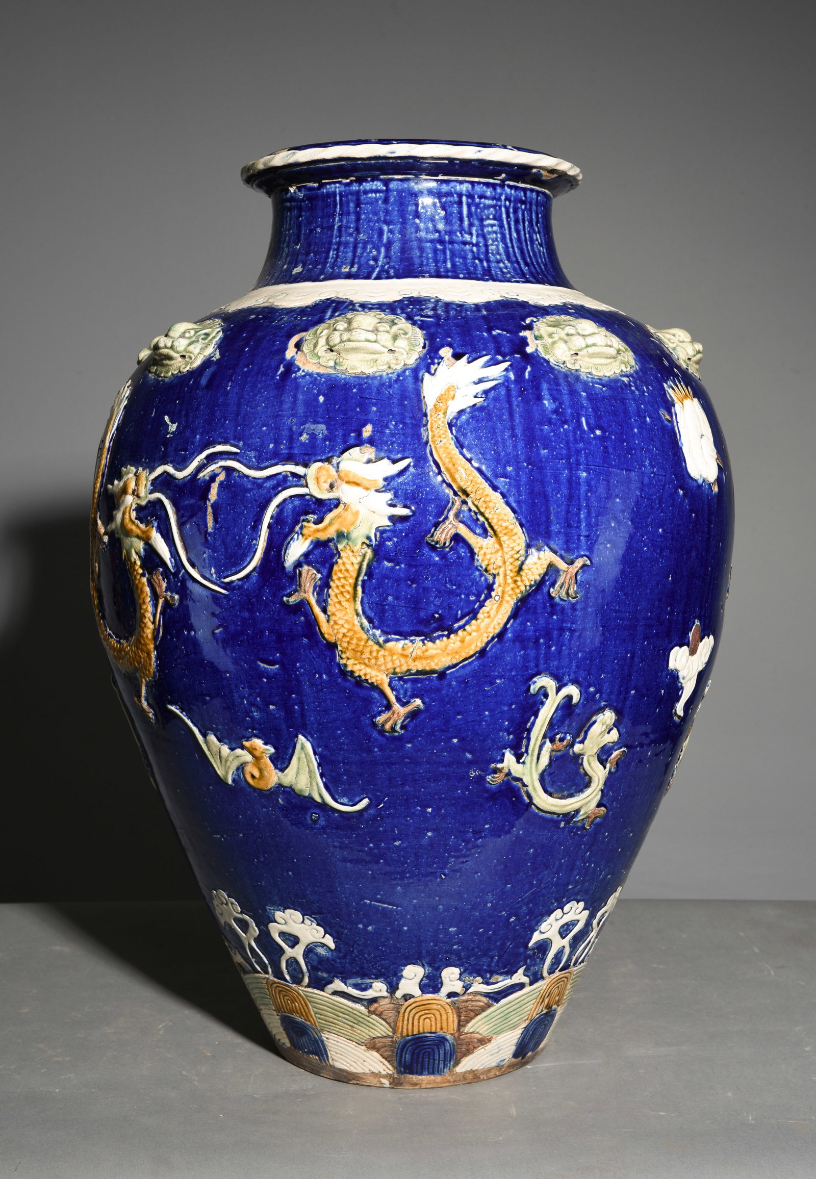 19th Century Glazed Martaban Vessel blue Vase: 19th Century Glazed Martaban Vessel blue Vase - 26 in tall x 18 in diameter