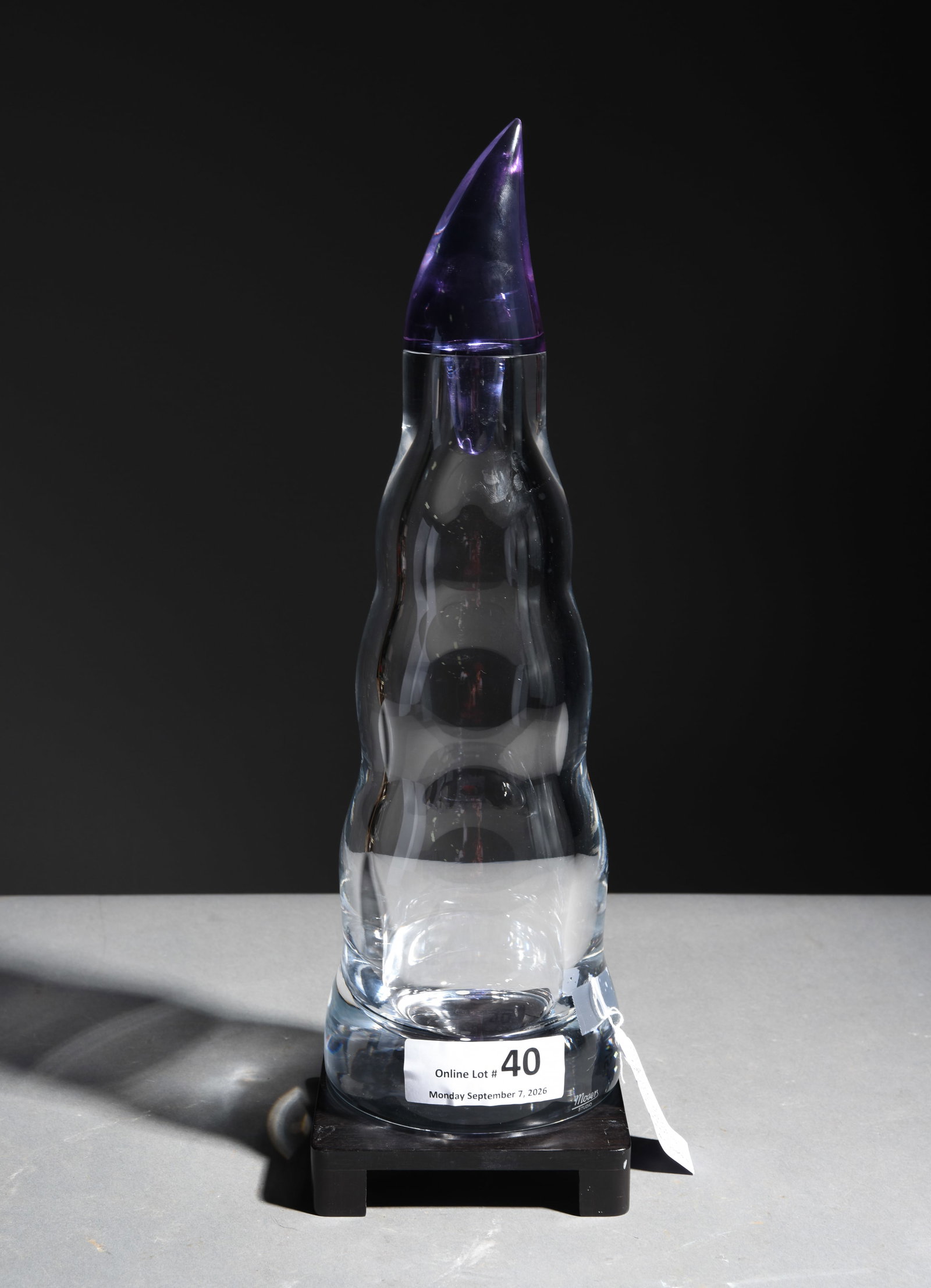 Moser Studios Handblown Art Glass Decanted - Signed: Moser Studios Handblown Art Glass Decanted - Signed - 17 in tall x 5 in diameter