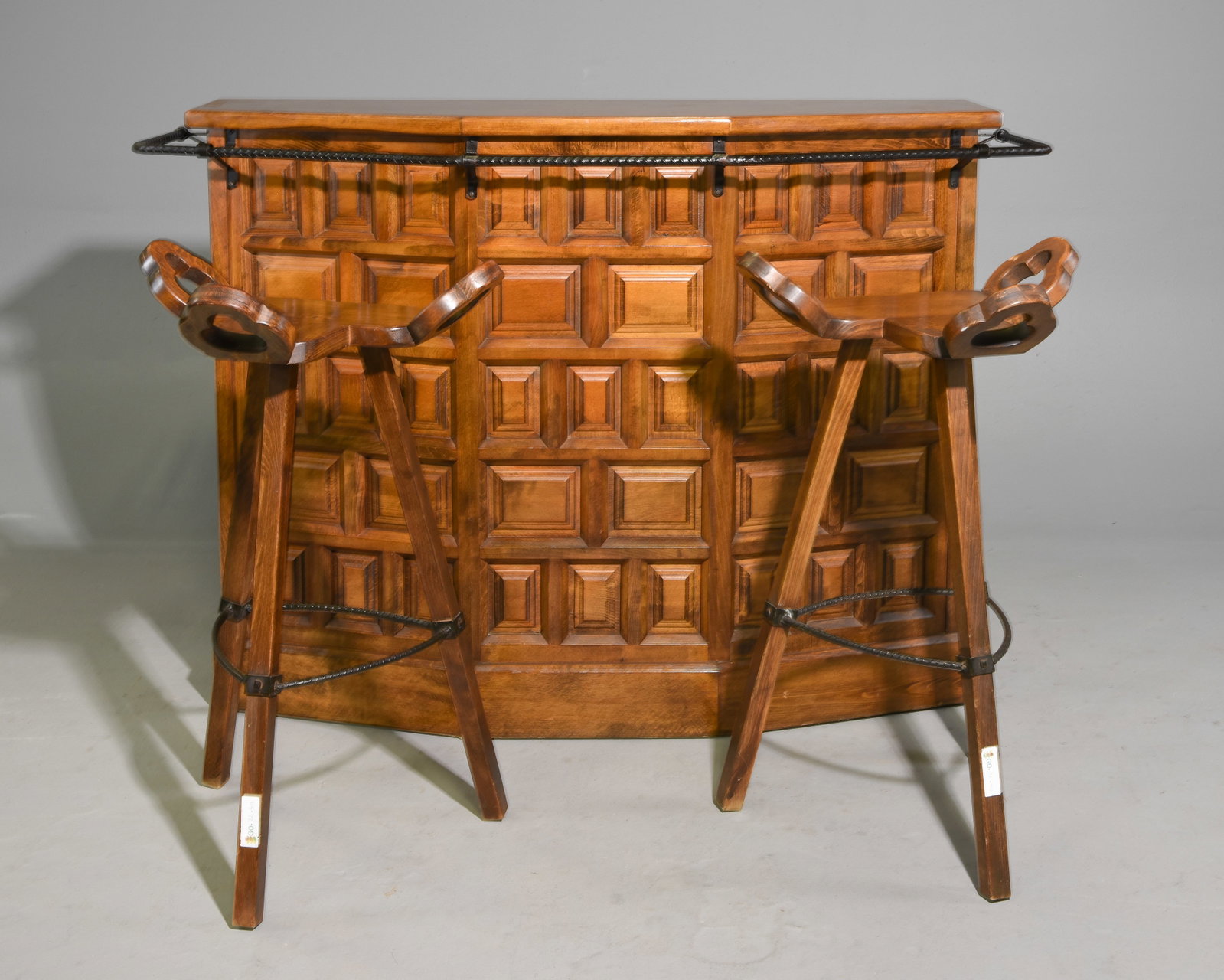 Spanish Castilian Revival Carved Home Bar & 2 Stools (1 of 6)