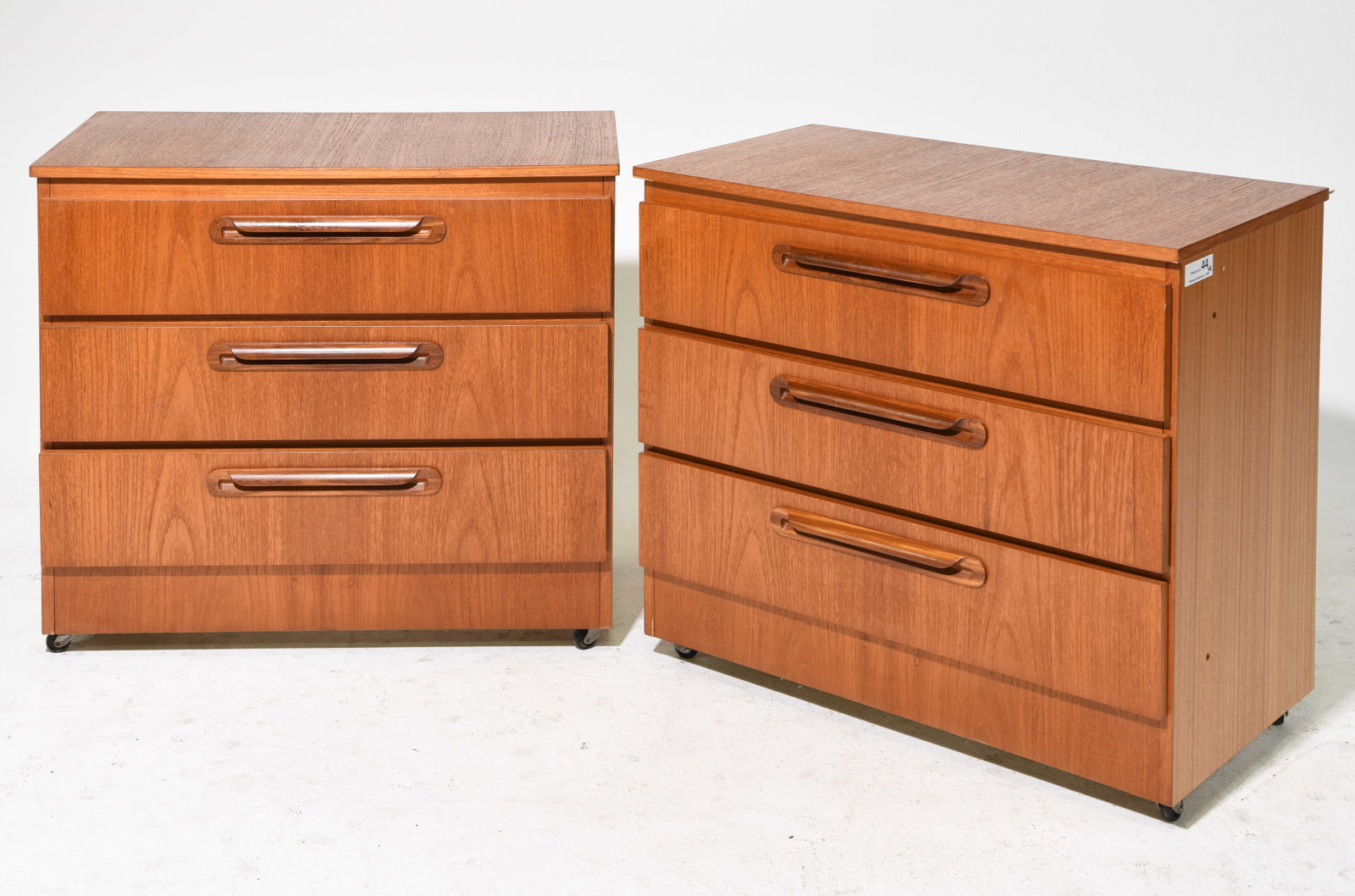 Pair Of Mid Century Modern 3 Drawer Chests: Pair Of Danish Modern Style 3 Drawer Chests - 27.5 in tall x 29 x 16.5