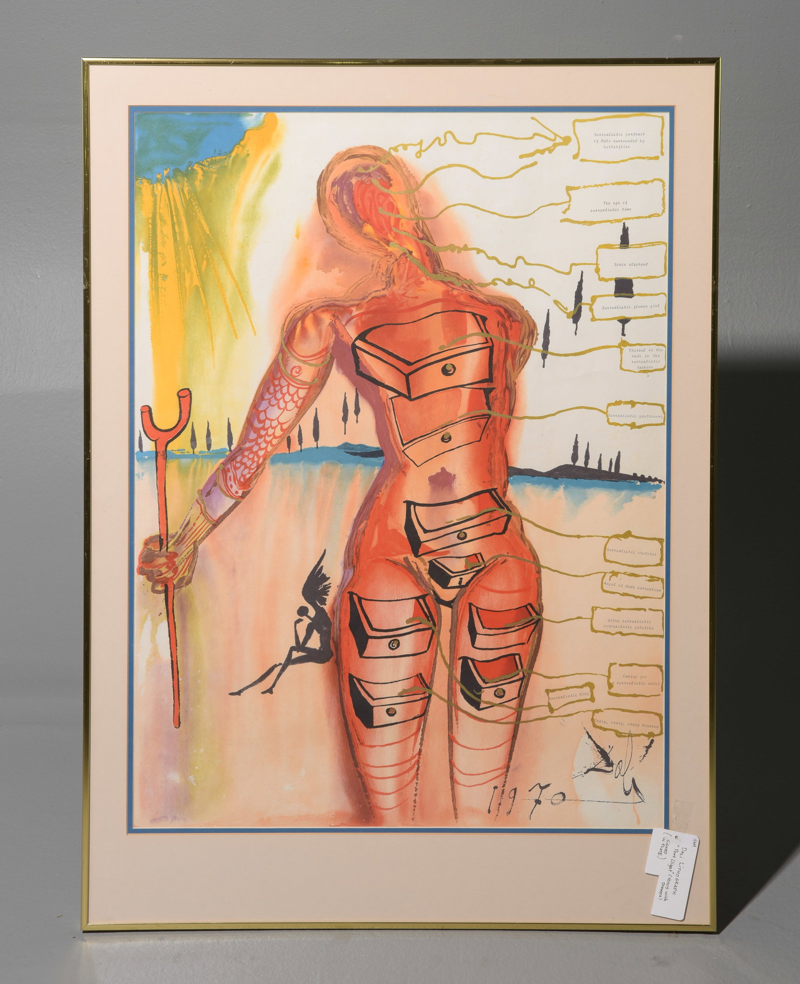 After Salvador Dali "Port Lligat - Venus with Drawers" Print: After Salvador Dali (Spanish, 1904-1989), "Port Lligat (Venus aux tiroirs)," or "Venus with Drawers," after the 1970 Surrealist composition. Color print depicting a stylized female figure with
