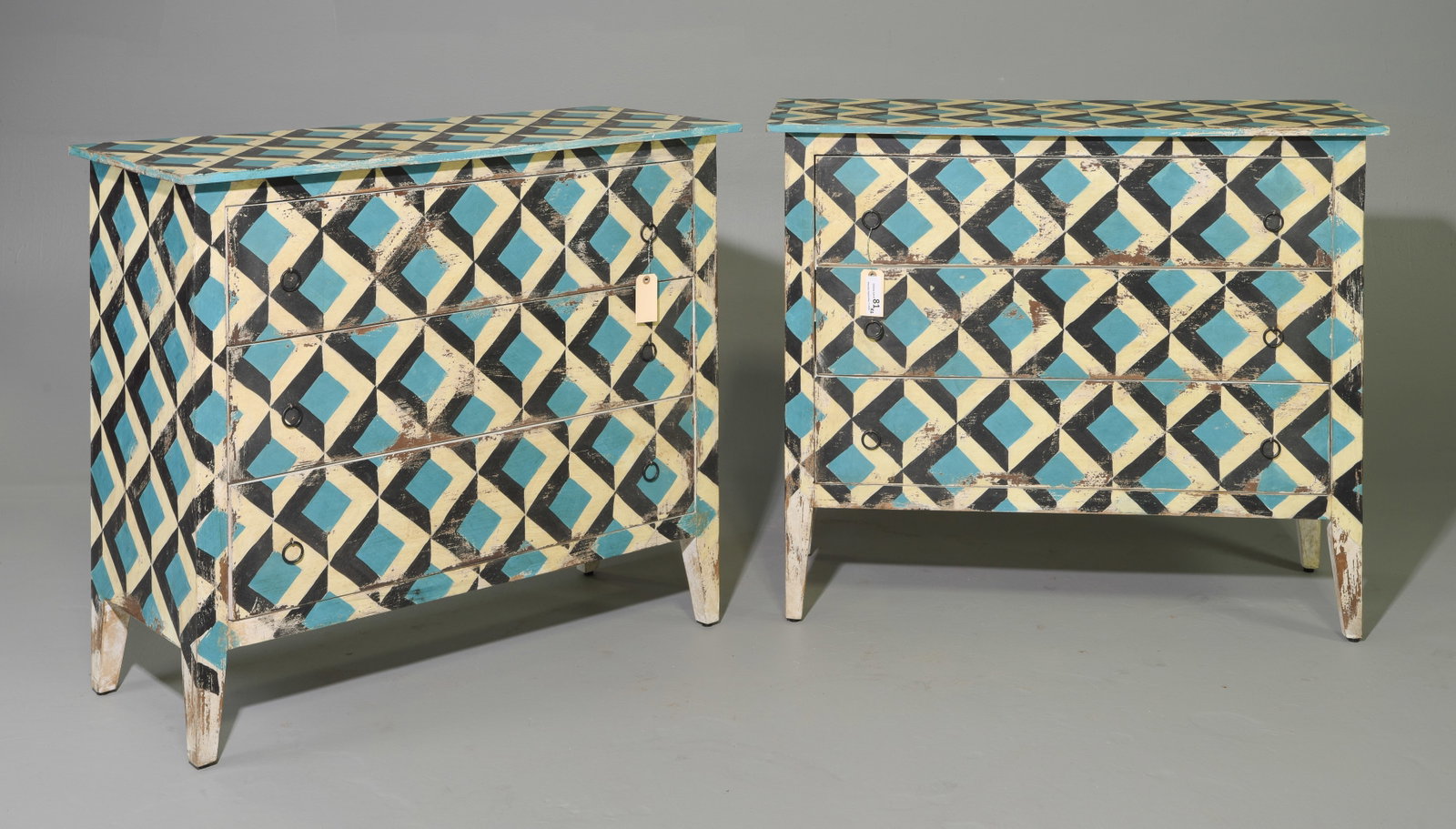Pair Hand-Painted European Style Geometric Chests - Turquoise (1 of 4)