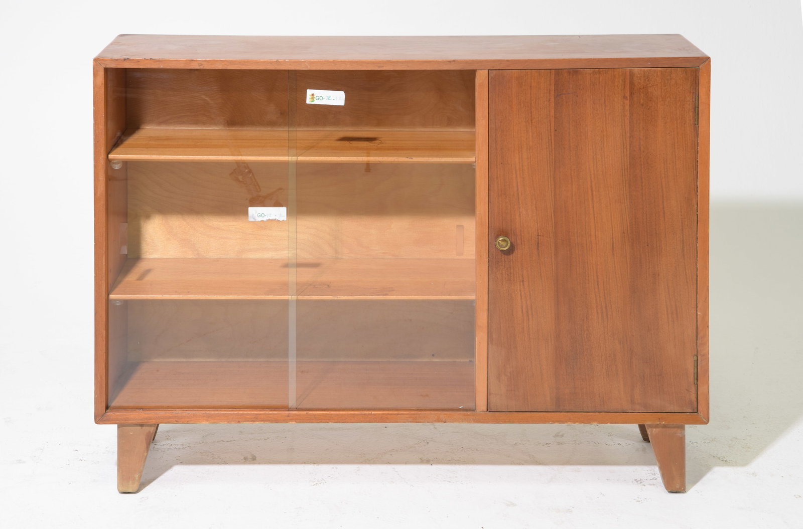 Mid Century Modern Small Glass Door Cabinet - Lebus: Danish Modern Style Small Sliding Glass Door Cabinet / Bookcase by Lebus - 31.5 in tall x 42 x 10