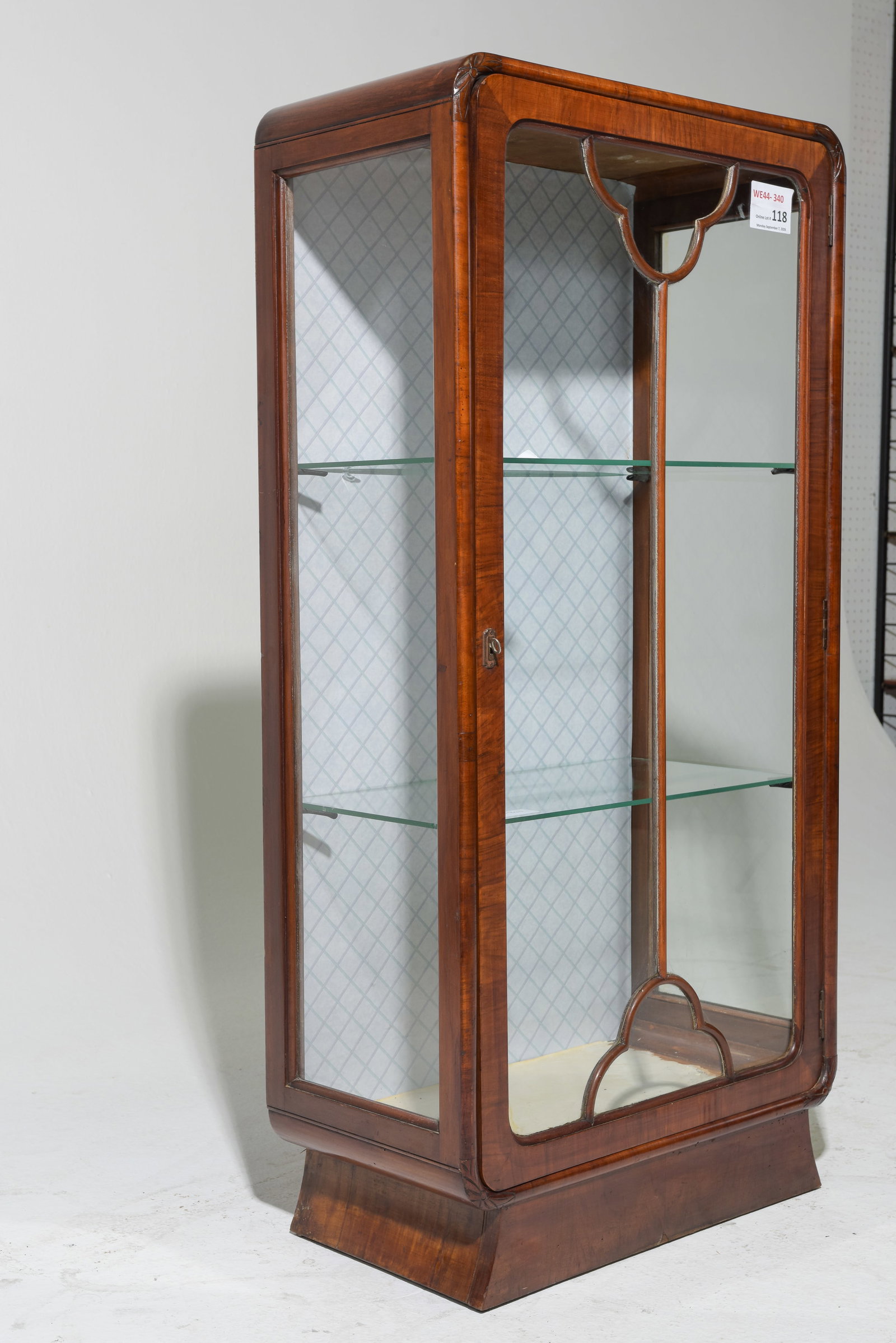 Art Deco Walnut Single Door Vitrine Cabinet - 7