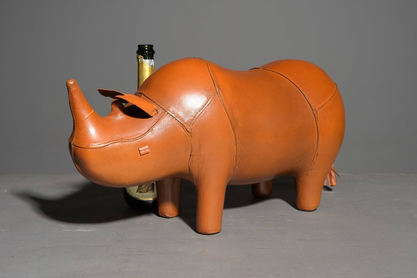 Leather Rhino Stool In The Manner of Omersa: This stylish rhino figure / stool is new and made of leather in the style of those sold at Liberty & Co in London - 11 in tall x 21 x 8