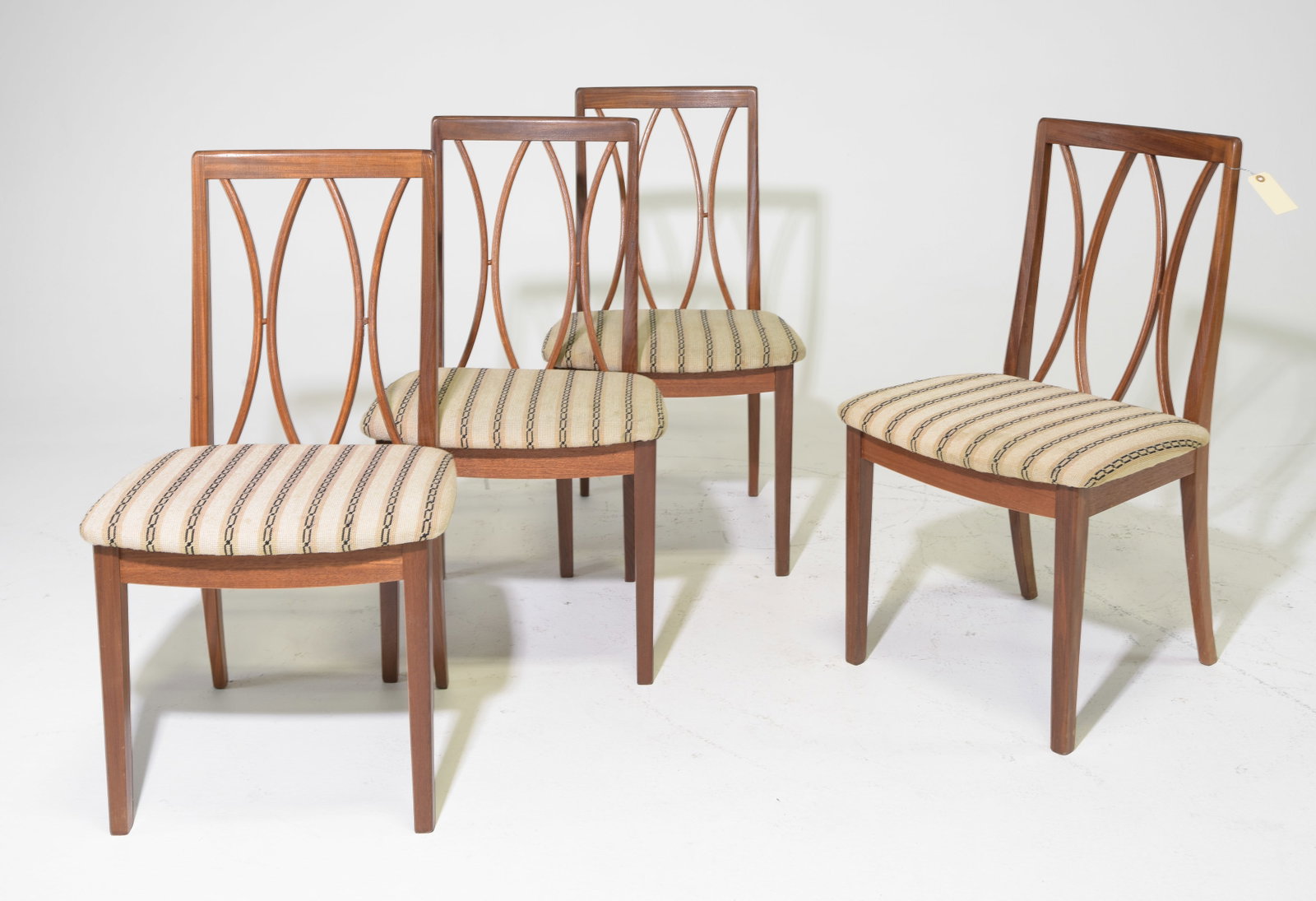 4 Mid Century Dining Chairs - G-Plan: These 4 Danish Modern Style Teak Dining chairs consists of 4 side chairs. These are made by Mid Century Modern Furniture Maker G Plan (GPlan) - 34 in tall x 19 in x 19.5 each with a seat height 17