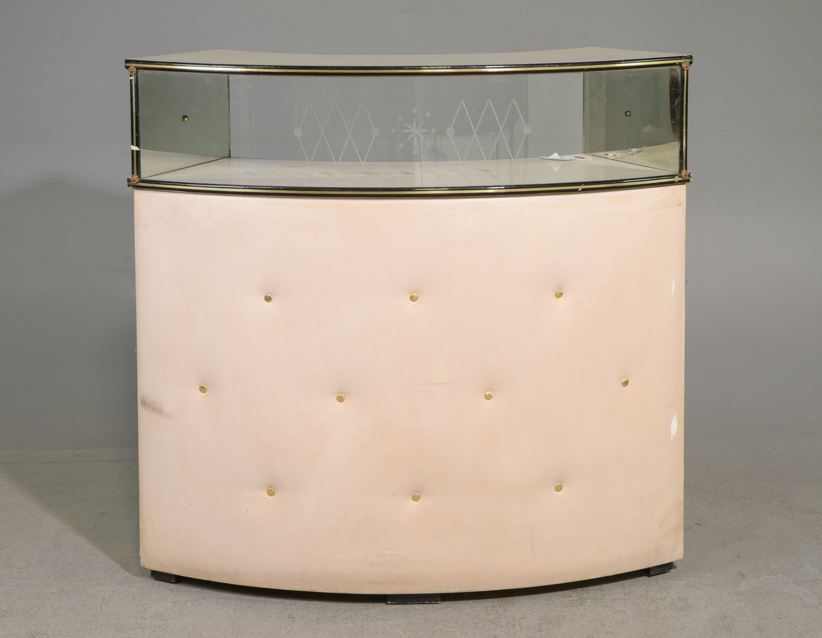 Mid Century Modern Art Deco Style Home Bar: Danish Modern / Art Deco Style Home Bar with Vinyl Front - 40.5 in tall x 43 x 16