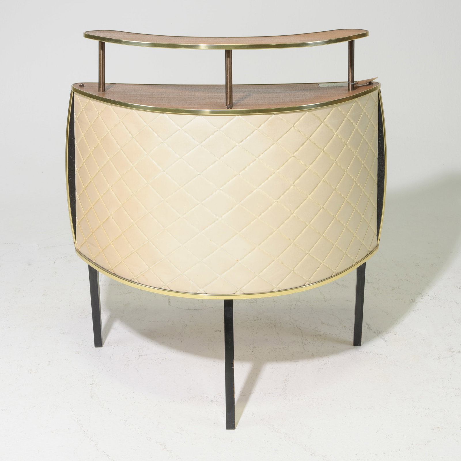 Mid Century Modern Petite / Small Home Bar: Danish Modern Style Petite / Small Laminate Top Home Bar with Textured Leather Front - 36 in tall x 32 x 14.5