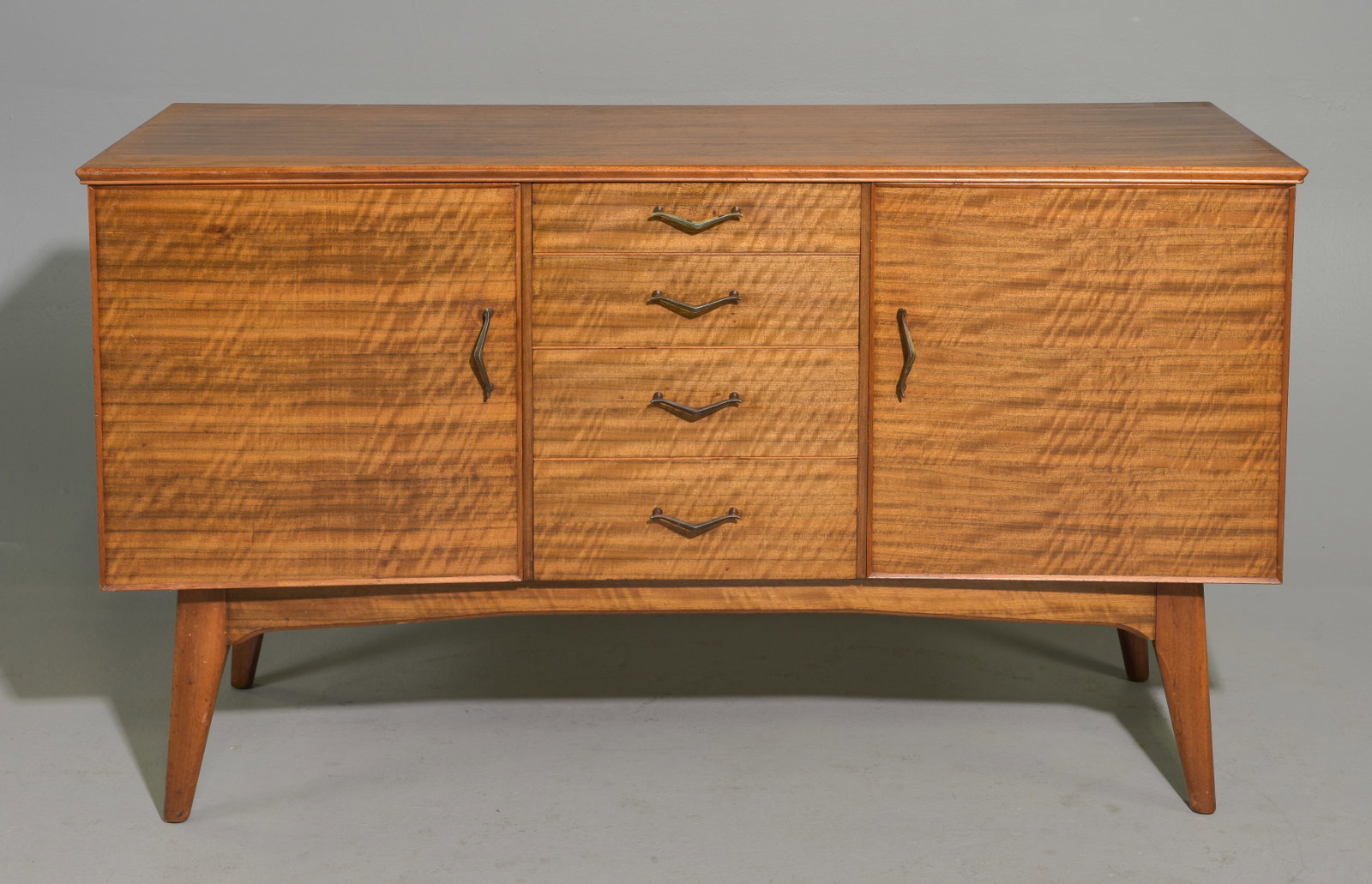 Mid Century Modern Concave Sideboard - Alfred Cox: Danish Modern Style Sideboard / Credenza with Concave Front by Alfred Cox - 31.5 in tall x 55 x 18.5