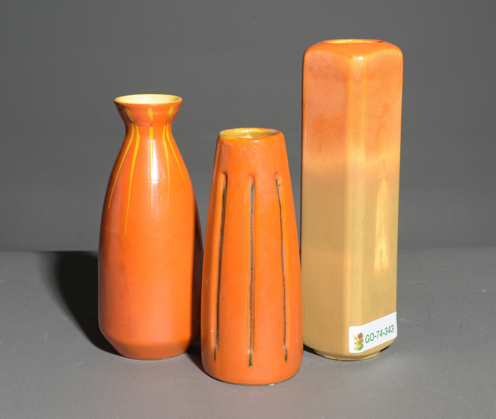 3 Hungarian Mid Century Modern Vases #1: 3 Hungarian Mid Century Modern Vases featuring a matte orange finish - Tallest is 11.5 in tall x 3 x 3