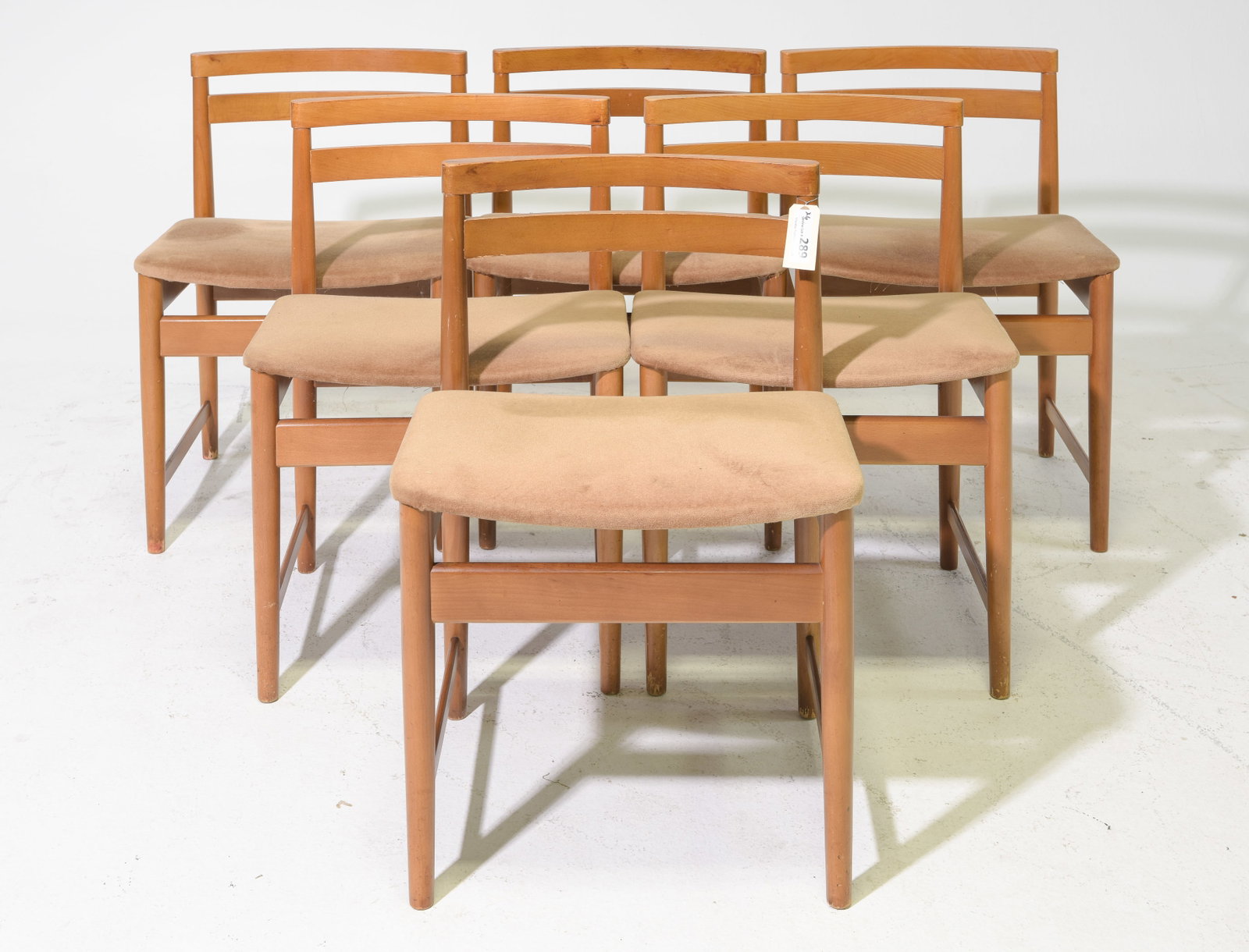 Mid Century Modern Set of 6 Dining Chairs: Danish Modern Style Set of 6 Dining Chairs - 28 in tall x 19.5 x 18.5 each with a seat height of 17.75 inches