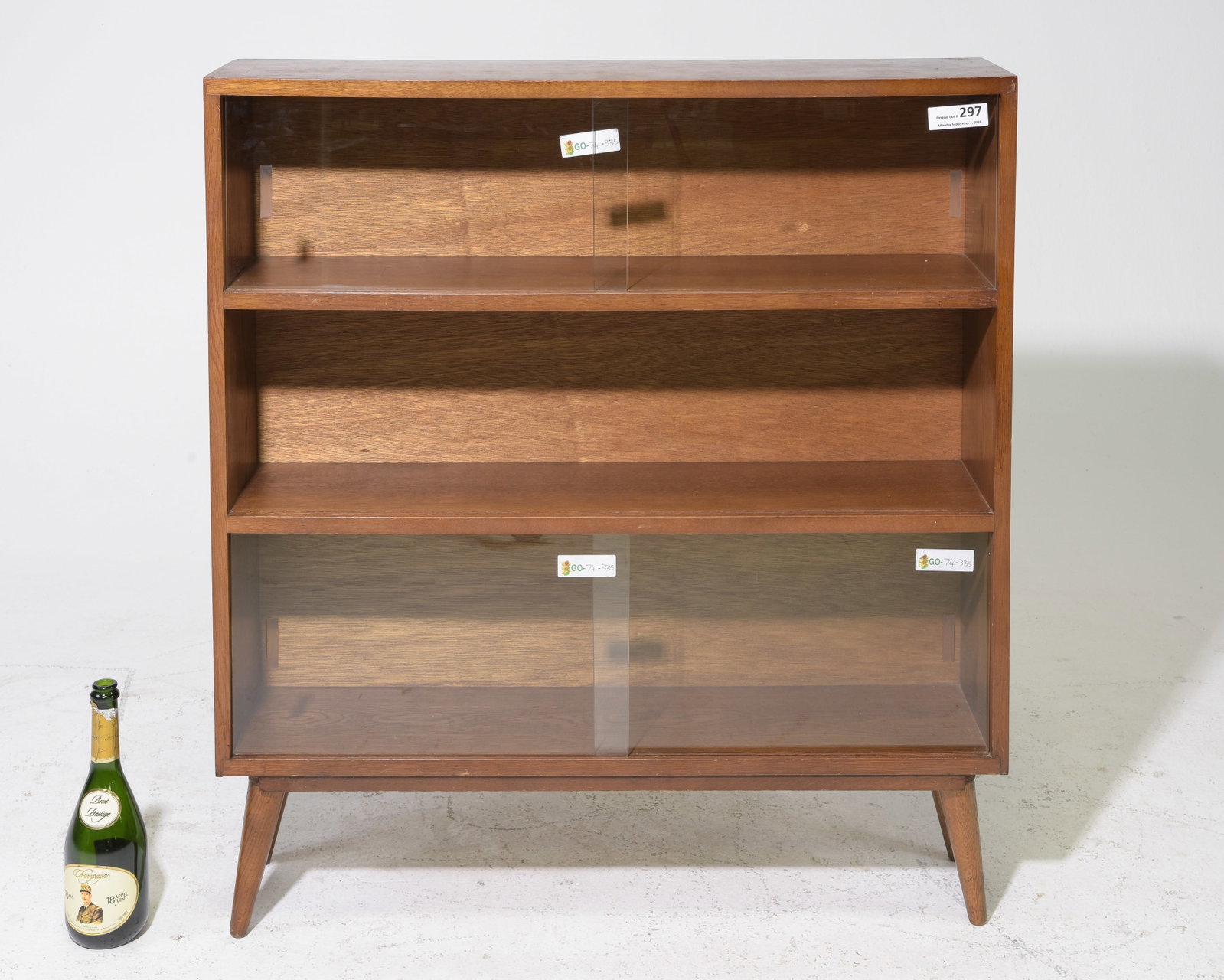Mid Century Modern Sliding Glass Door Bookcase: Danish Modern Style Sliding Glass Door Bookcase / Cabinet - 39.75 in tall x 36 x 8.75