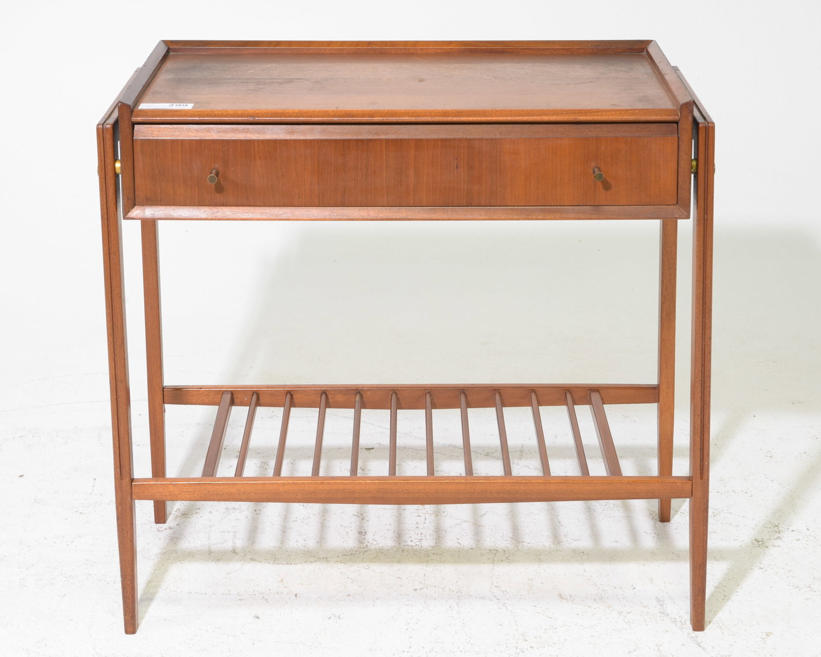 Mid Century Modern Single Drawer Hall Table - Vanson: Danish Modern Style Single Drawer Hall Table with Slatted Base by Vanson - 28.75 in tall x 30.5 x 14