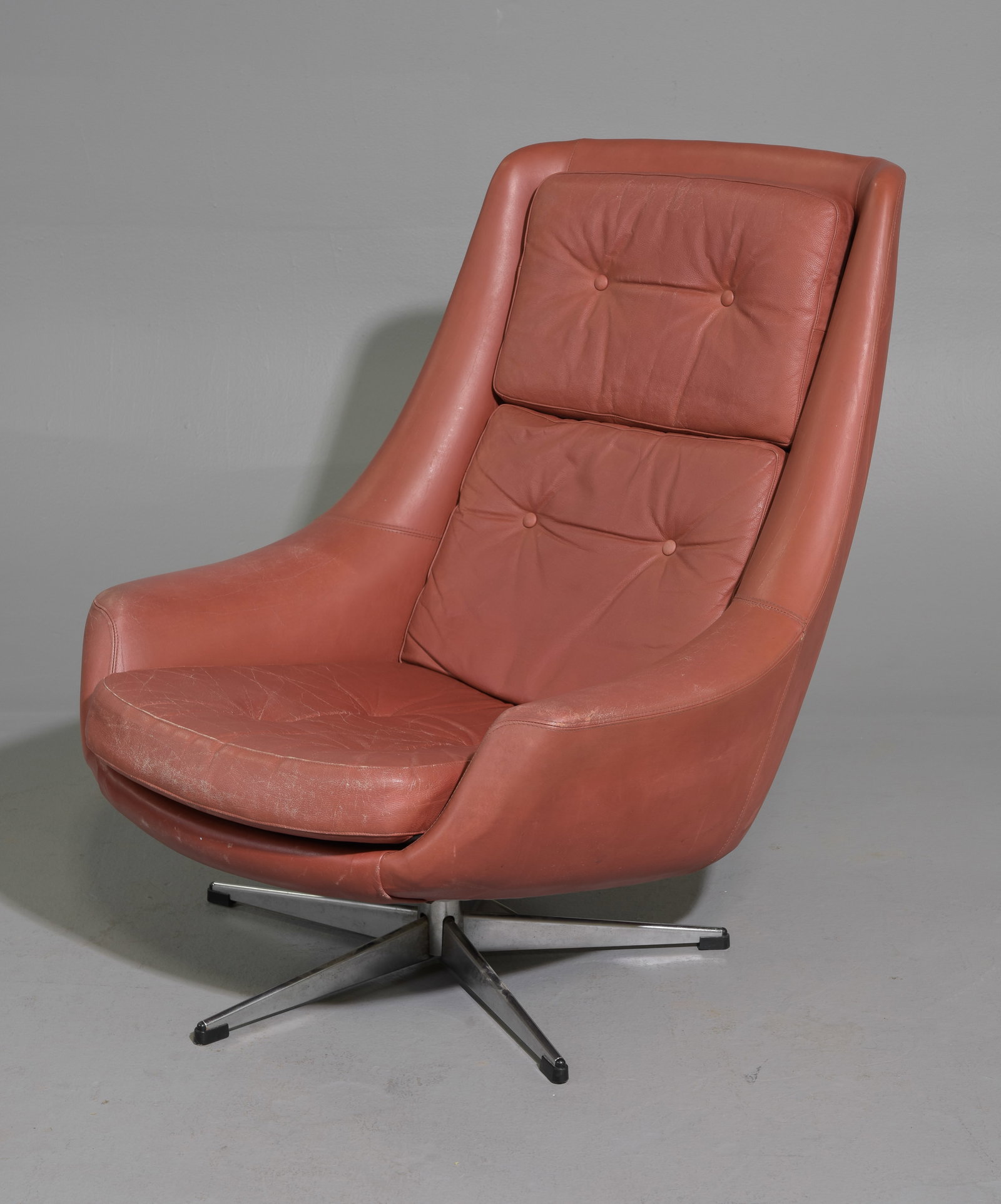 Danish Modern Leather Swivel Lounge Chair (1 of 6)