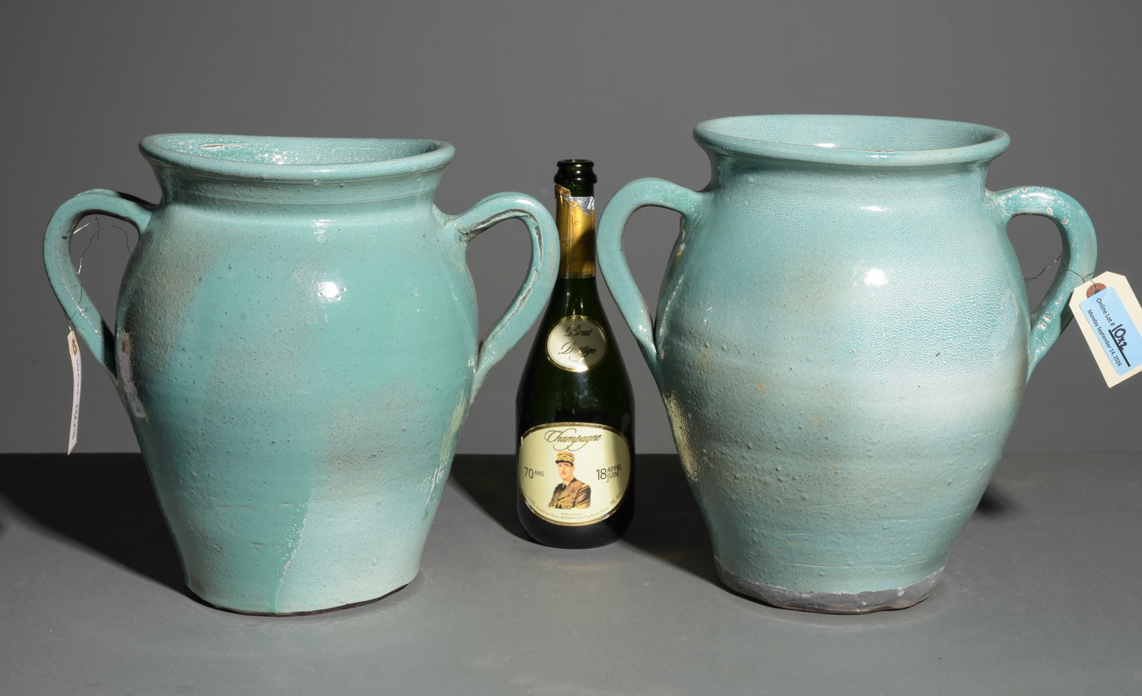 Two Turquoise-Green Glazed Amphora Urns #1 (1 of 6)