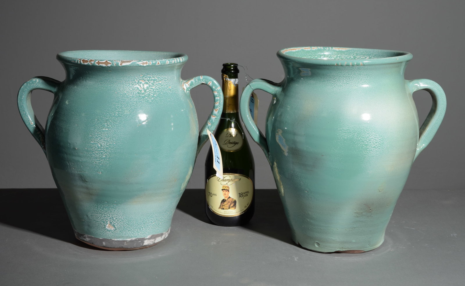 Two Turquoise-Green Glazed Amphora Urns #2 (1 of 6)