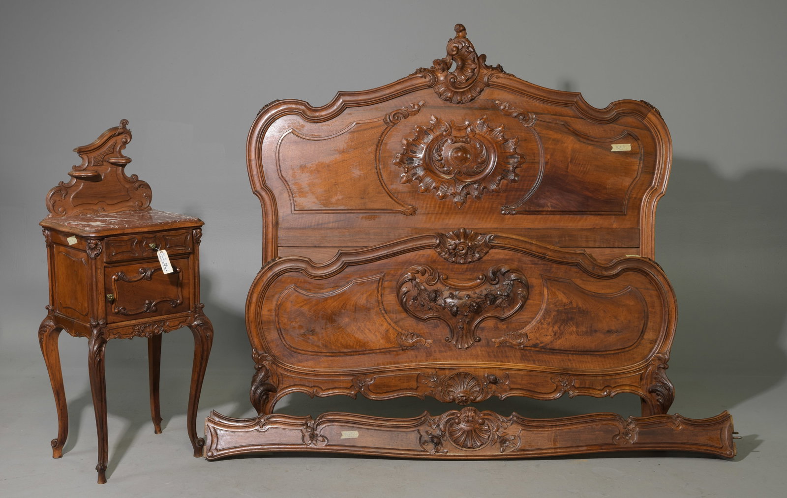 Louis XV Style Carved Bed with Rails & Nightstand (1 of 9)