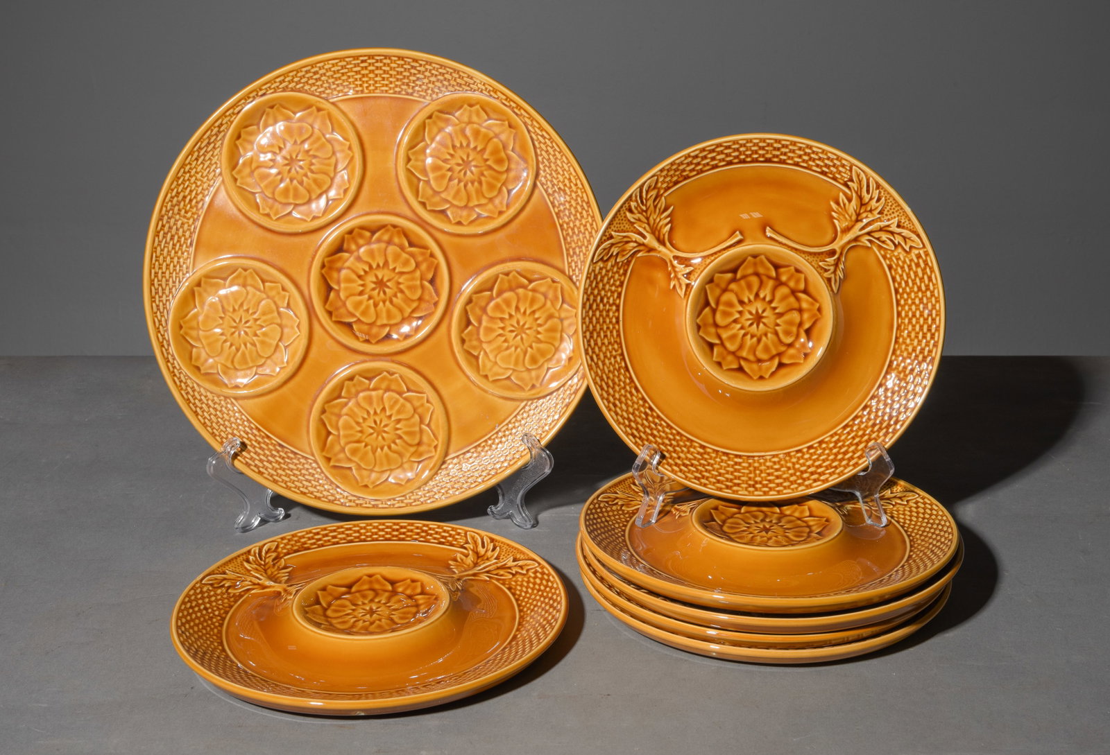 7pc French Golden Brown Artichoke Plate Set (1 of 4)