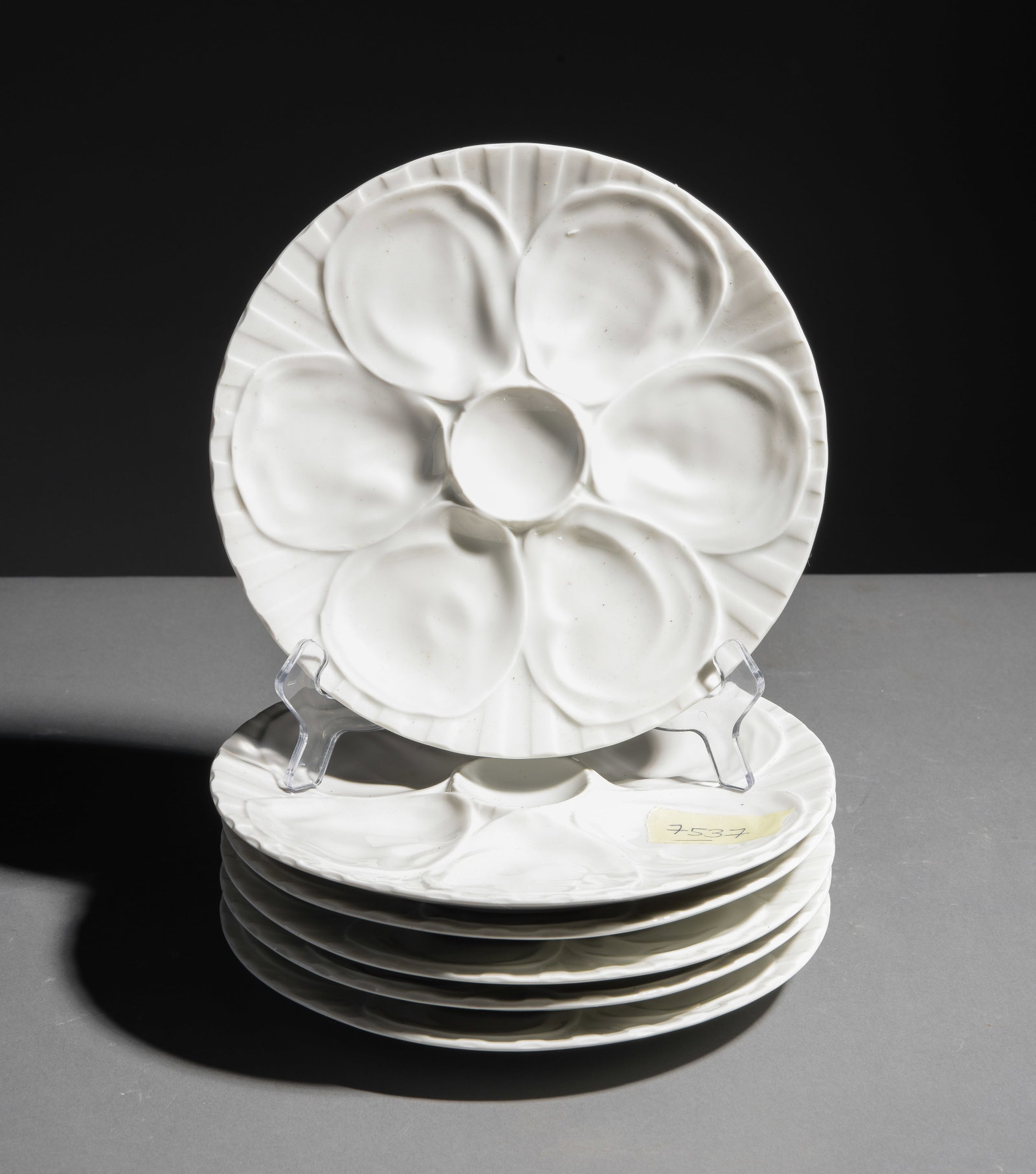 6pc French Set of White Oyster Plates (1 of 4)
