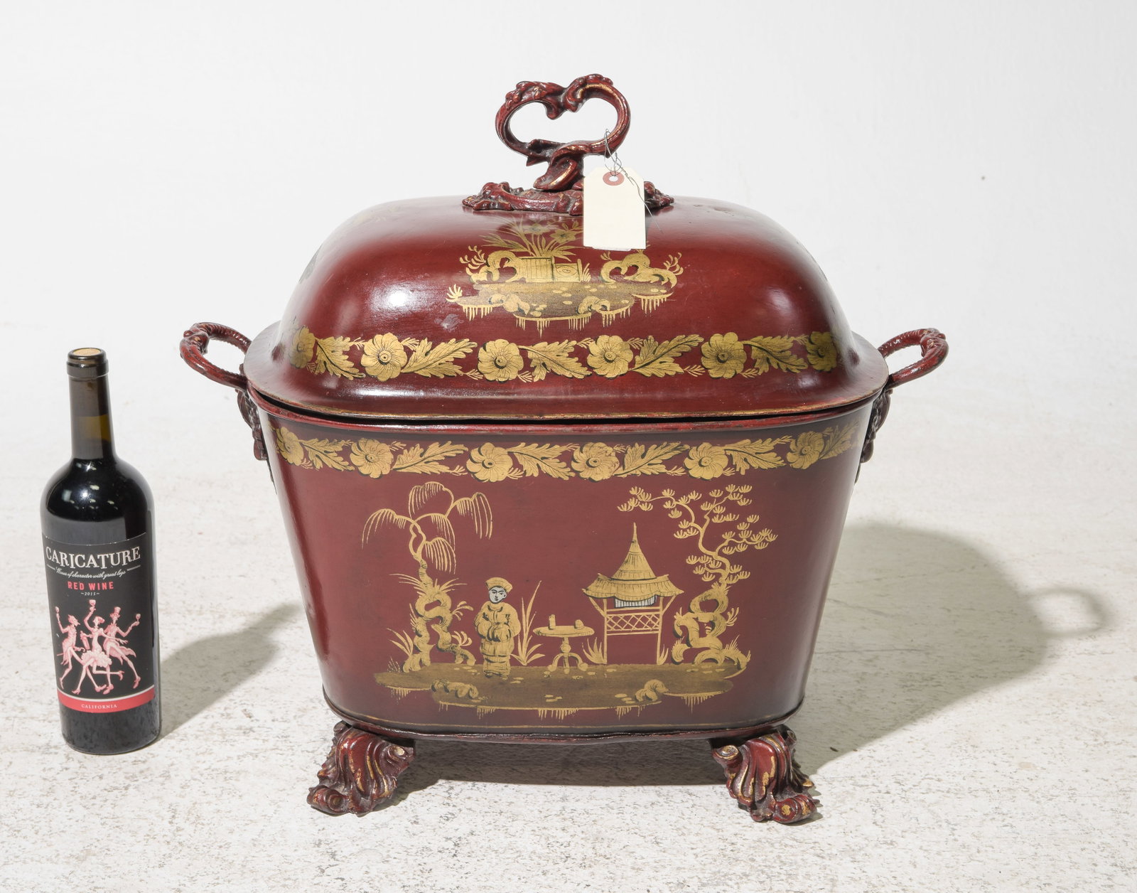 French Chinoiserie Decorated Tole Coal Bin (1 of 3)