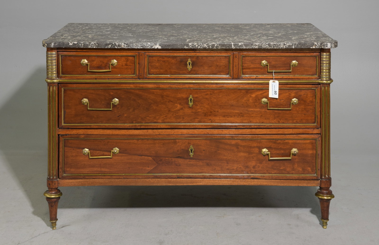 Louis XVI Style Grey Marble Top Mahogany Chest (1 of 10)