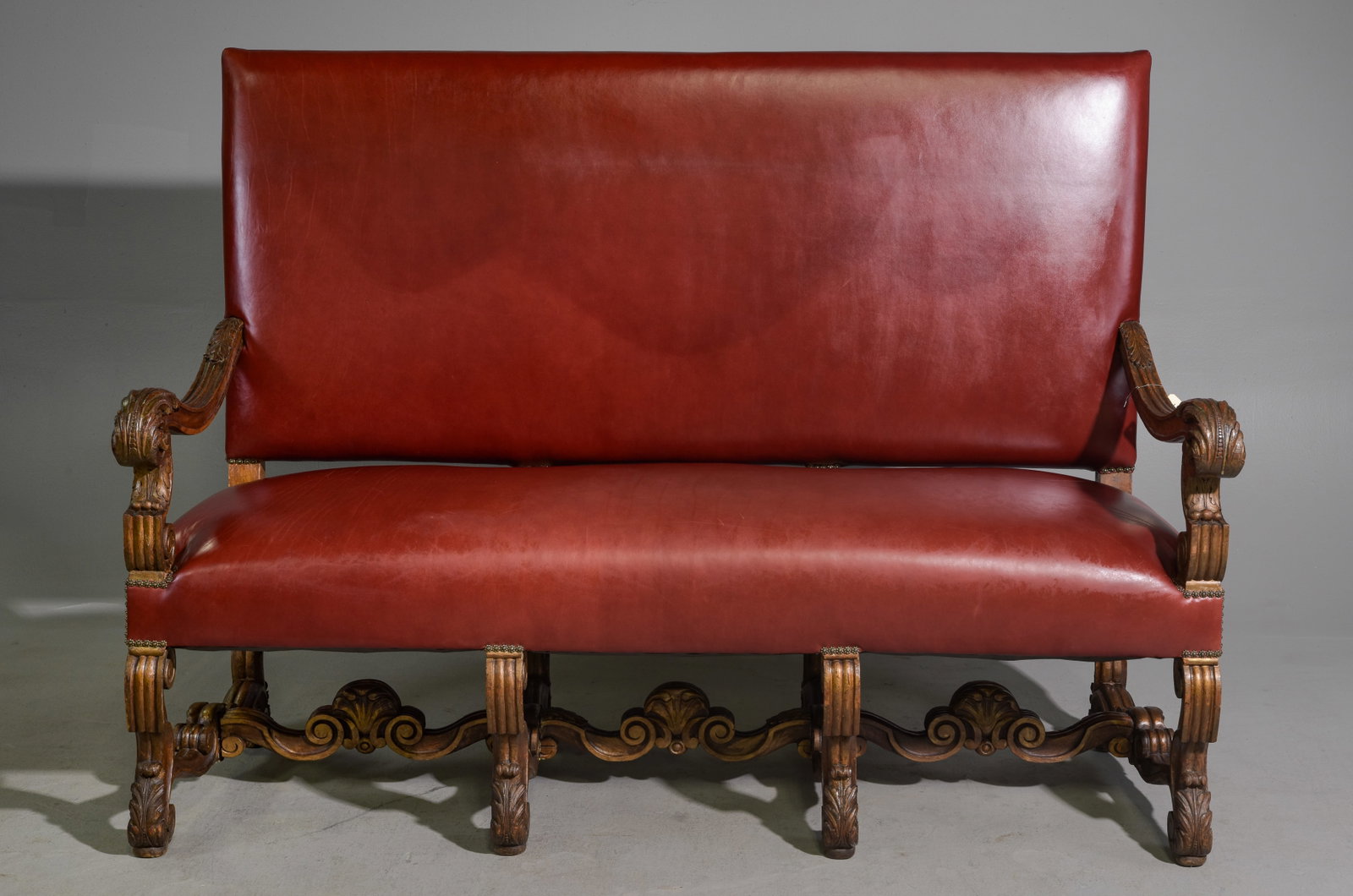 Renaissance Style Red Leather High Back Sofa (1 of 10)