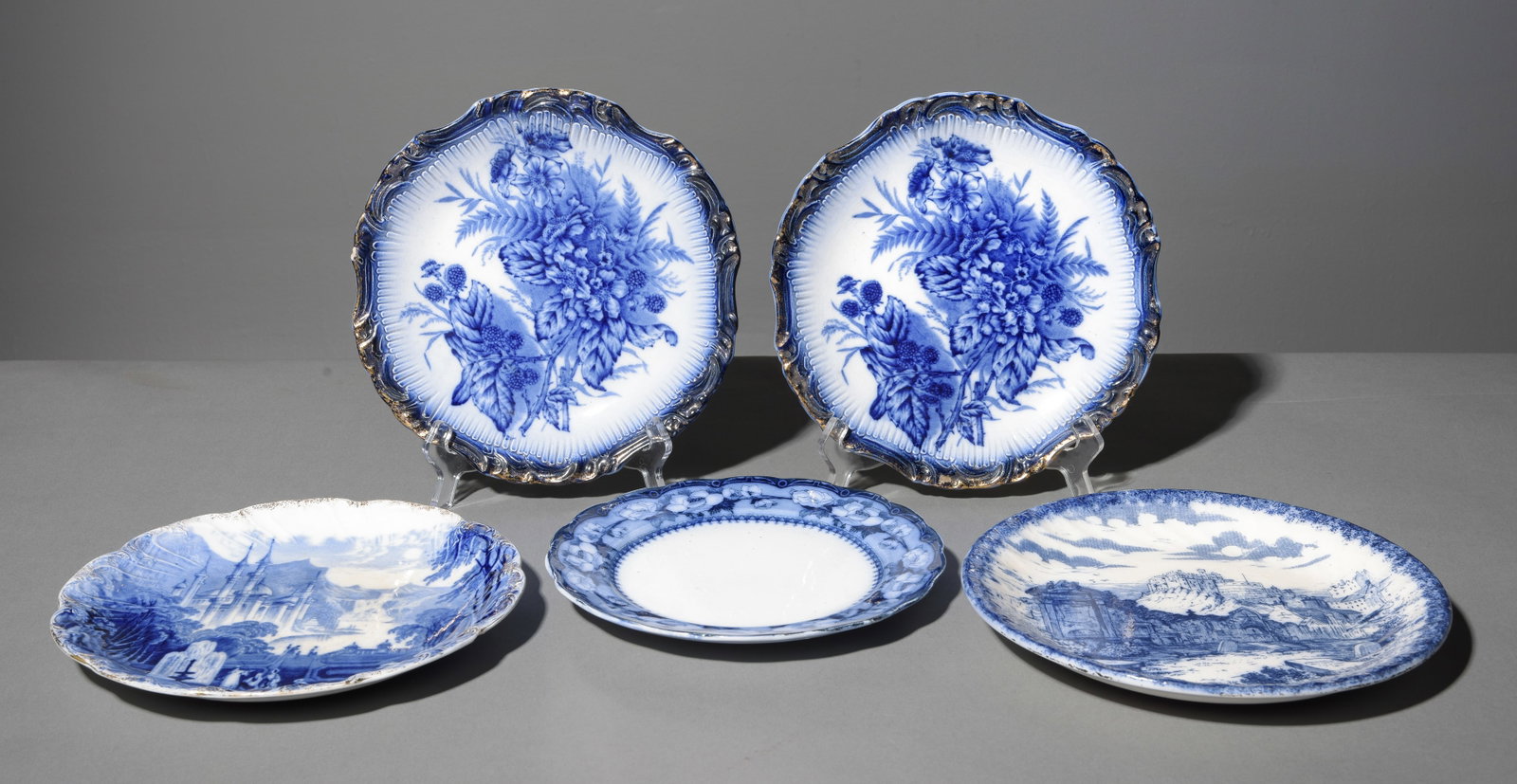 Five Assorted Flo Blue / Blue & White Plates (1 of 10)