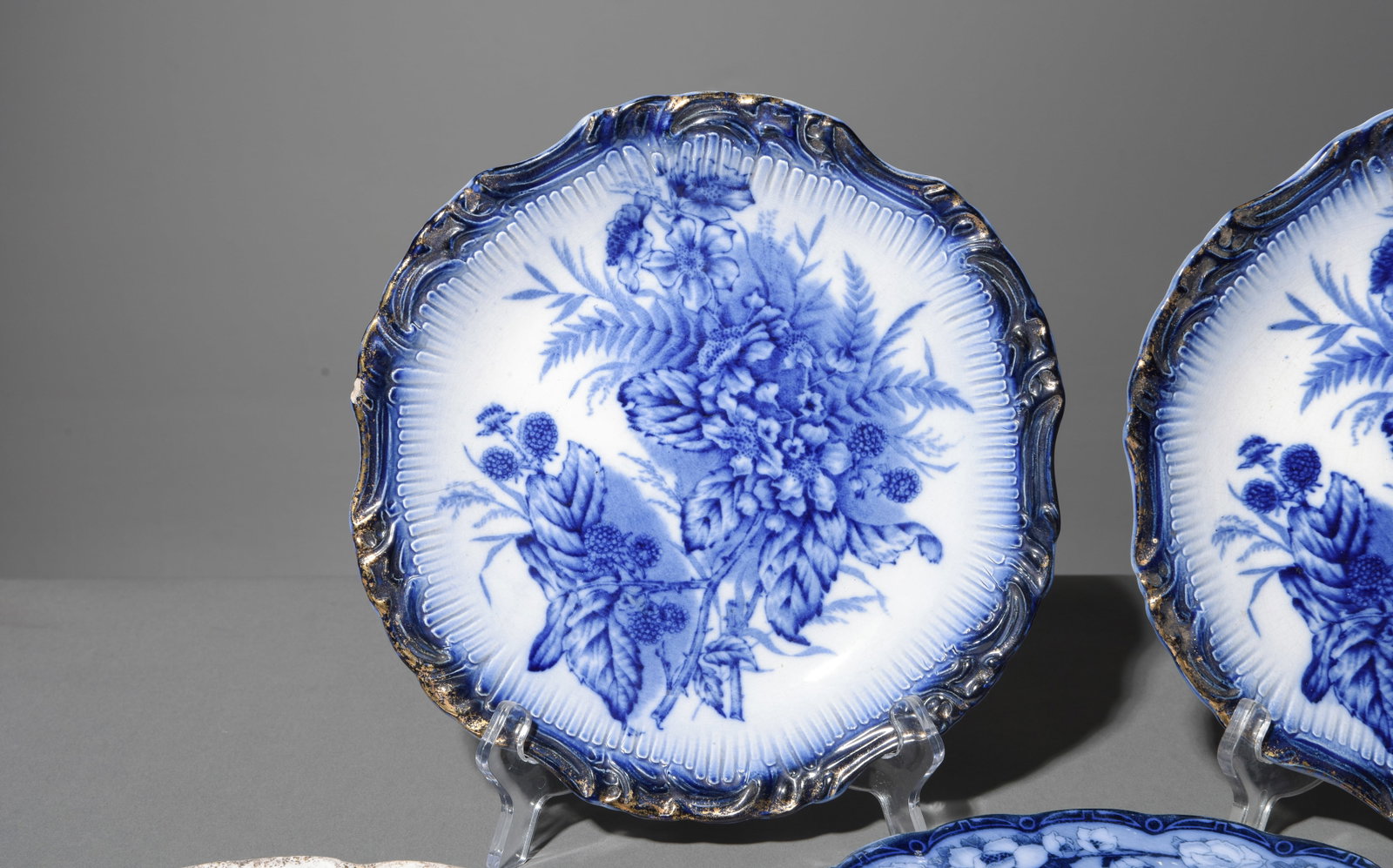 Five Assorted Flo Blue / Blue & White Plates - 3